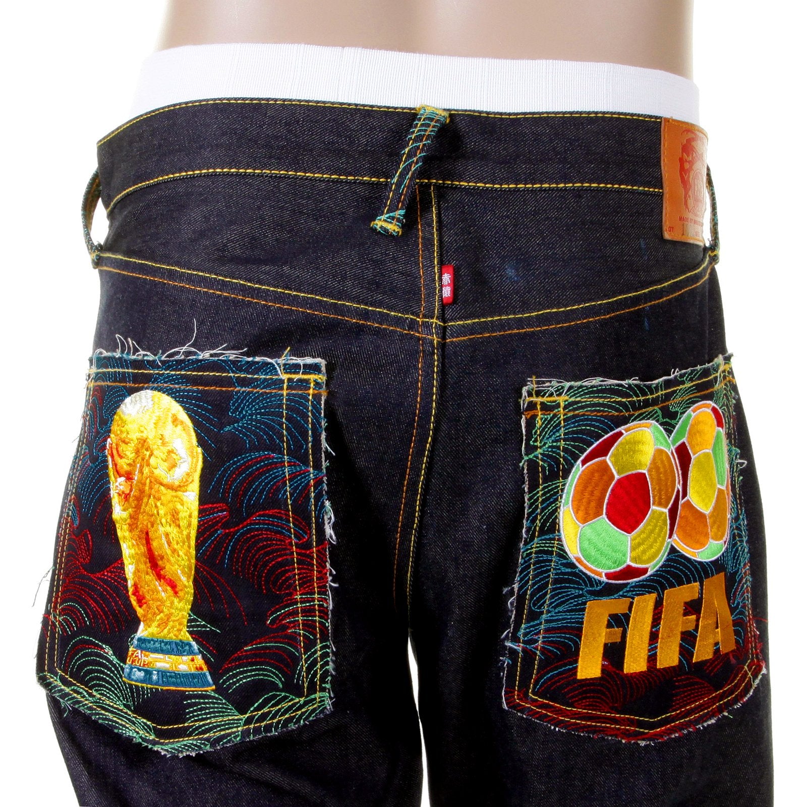 RMC JEANS LIMITED EDITION DARK INDIGO FIFA WORLD CUP VINTAGE CUT SELVEDGE RAW DENIM JEANS FOR MEN REDM0003