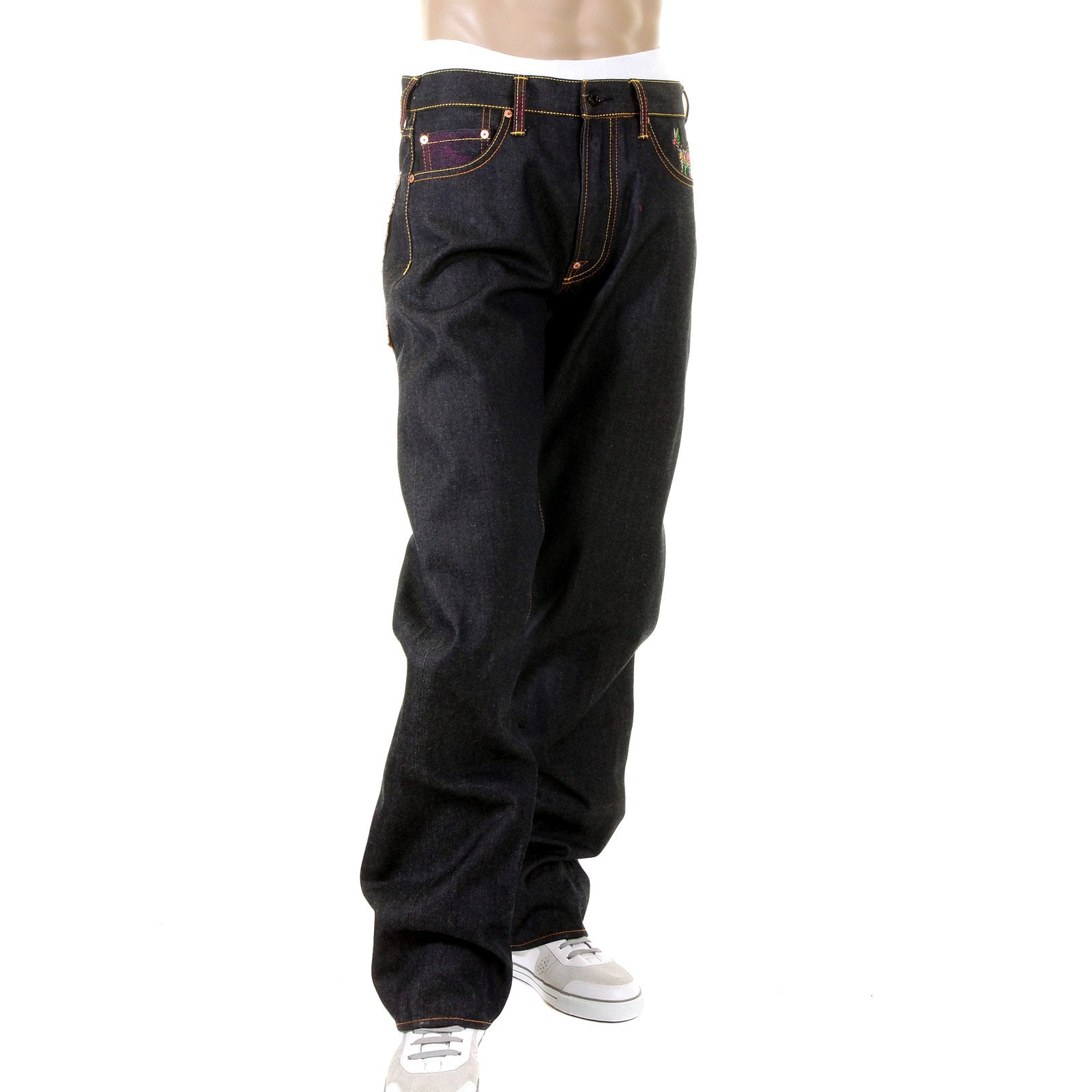 RMC MARTIN KSOHOH DARK INDIGO MENS VINTAGE CUT SELVEDGE RAW DENIM JEANS WITH MOMOTARO EMBROIDERY REDM5642