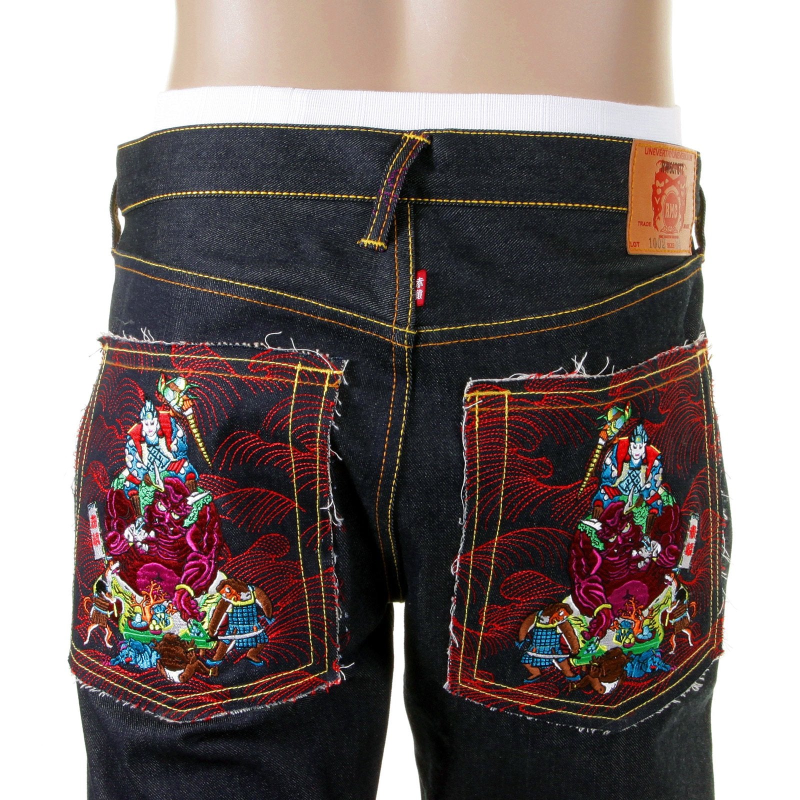 RMC MARTIN KSOHOH DARK INDIGO MENS VINTAGE CUT SELVEDGE RAW DENIM JEANS WITH MOMOTARO EMBROIDERY REDM5642