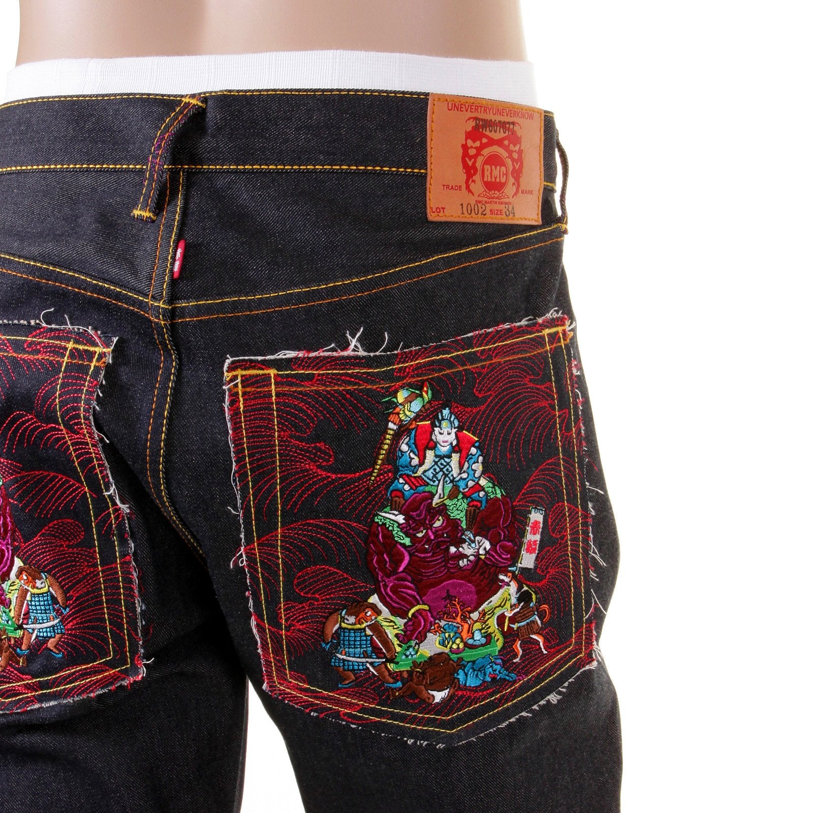 RMC MARTIN KSOHOH DARK INDIGO MENS VINTAGE CUT SELVEDGE RAW DENIM JEANS WITH MOMOTARO EMBROIDERY REDM5642