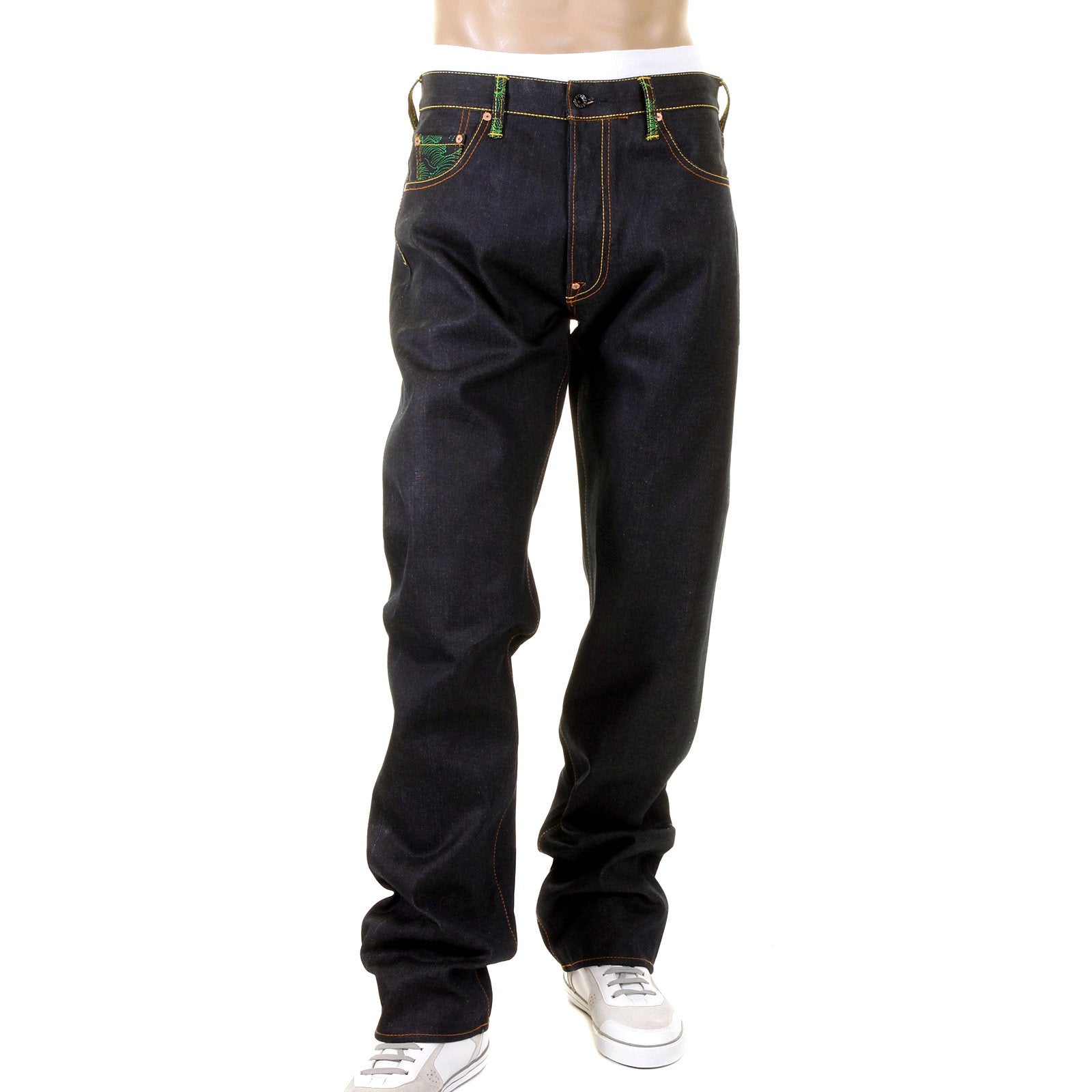 RMC JEANS DARK INDIGO SUPER EXCLUSIVE HOUSE SELVEDGE RAW DENIM JEANS WITH EMPIRE DRAGON EMBROIDERY REDM0005