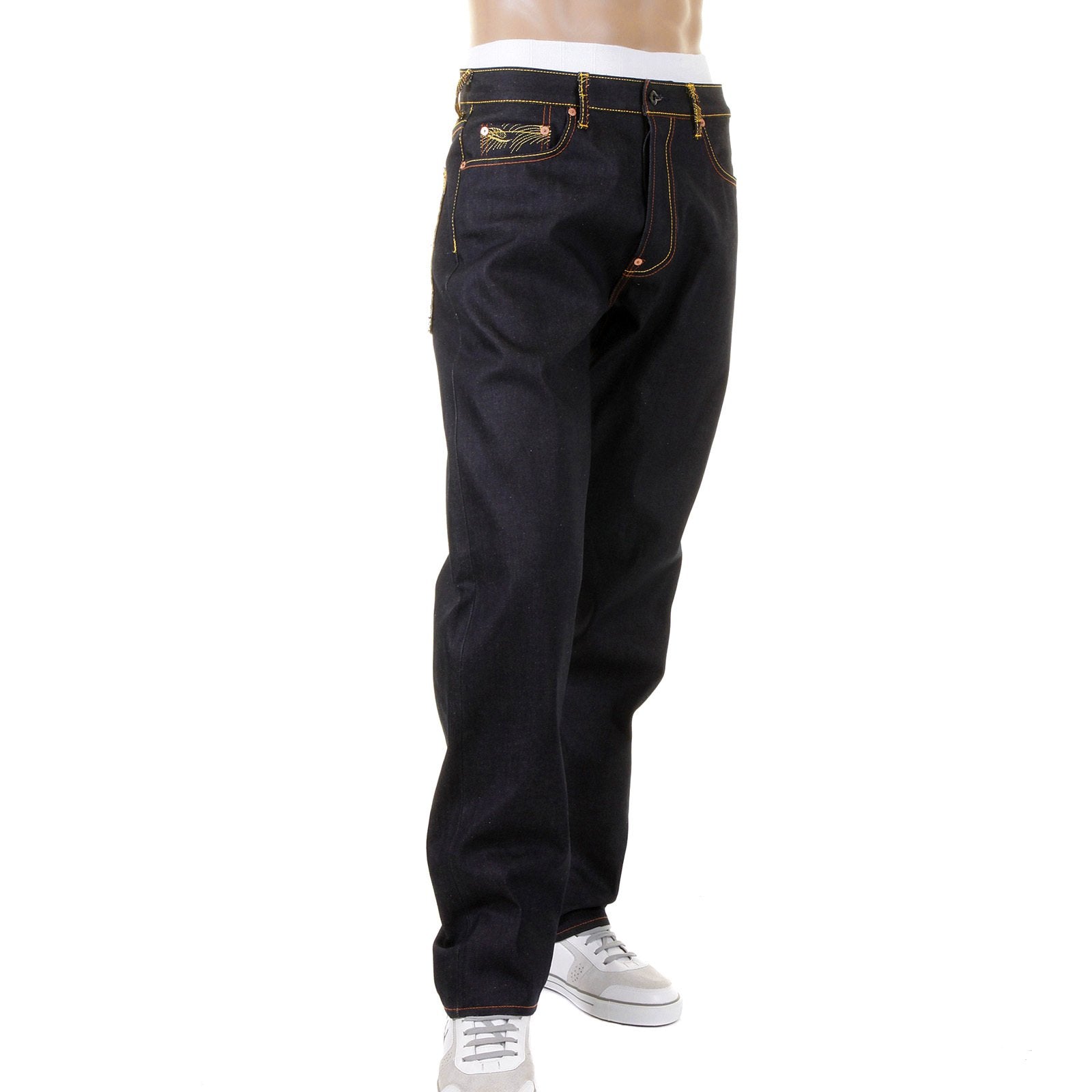 RMC MARTIN KSOHOH EMBROIDERED VINTAGE TIGER FACE SLIMMER CUT 1001 MODEL DARK INDIGO RAW DENIM JEANS REDM2697