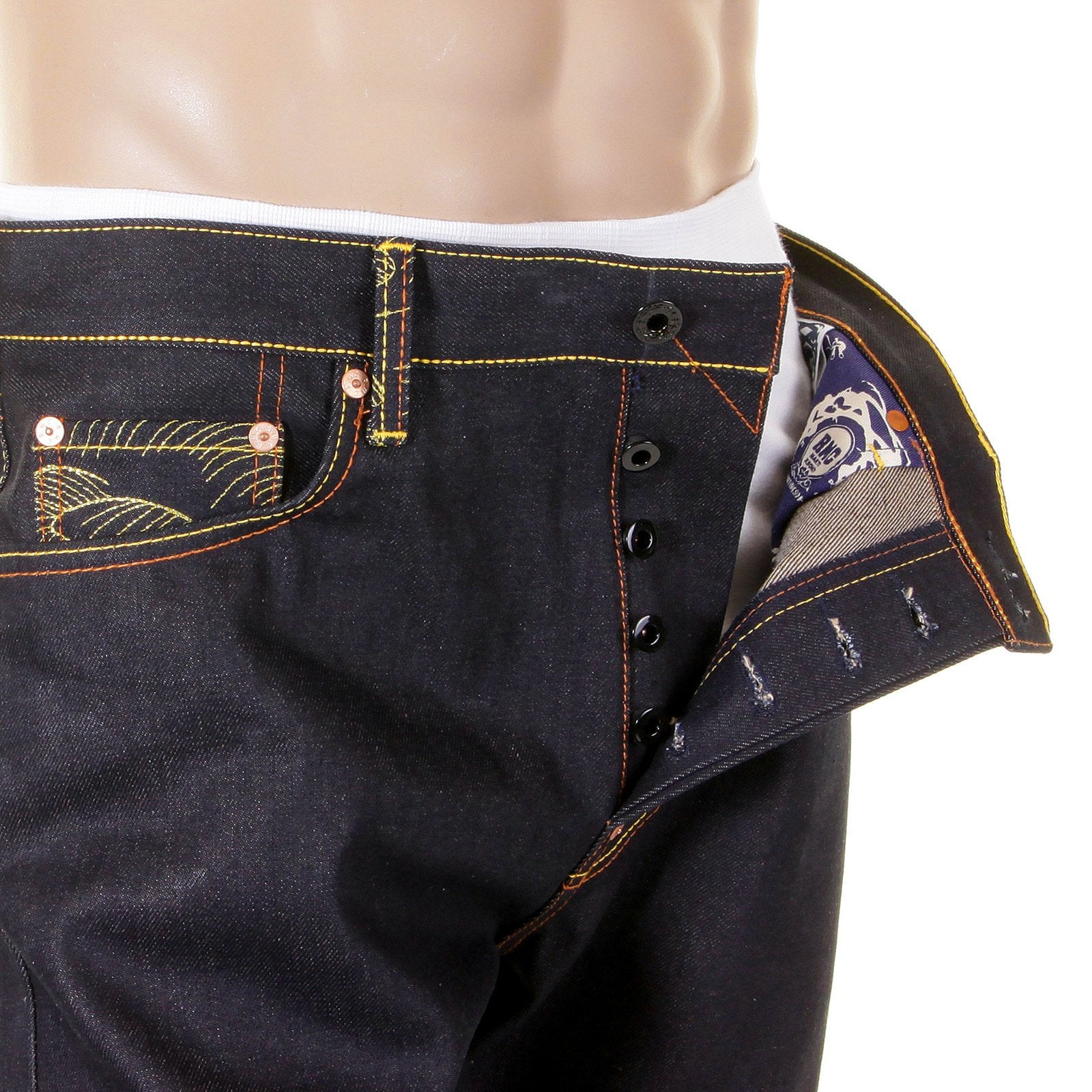 RMC HUUZINN AND RAIZINN SLIMMER CUT 1001 MODEL SUPER EXCLUSIVE DARK INDIGO HOUSE SELVEDGE DENIM JEANS REDM2699