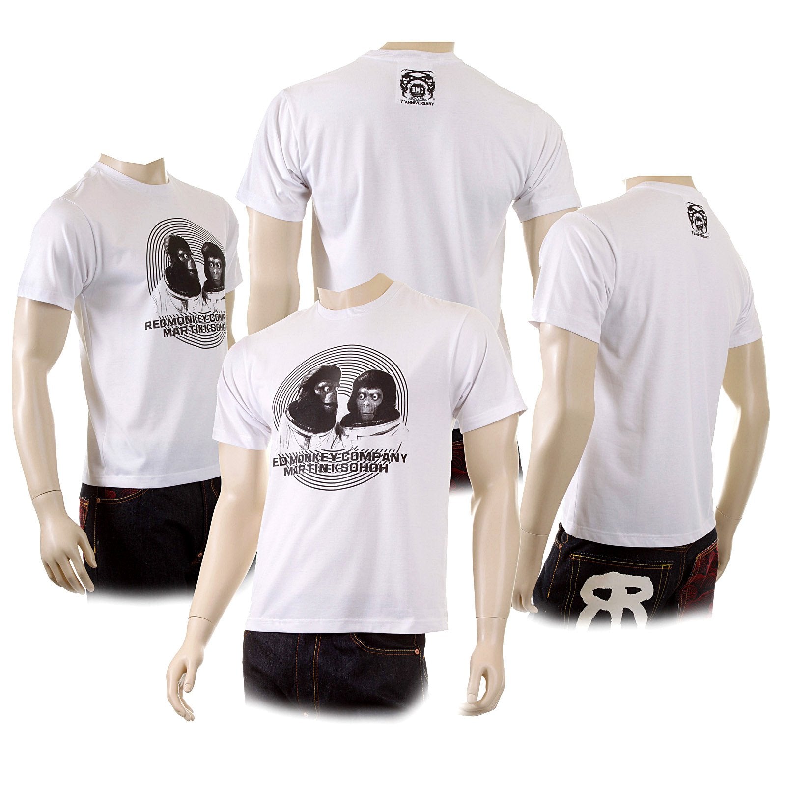 RMC MARTIN KSOHOH MENS REGULAR FIT SHORT SLEEVE CREW NECK APE EYE PRINTED T-SHIRT IN WHITE REDM5031