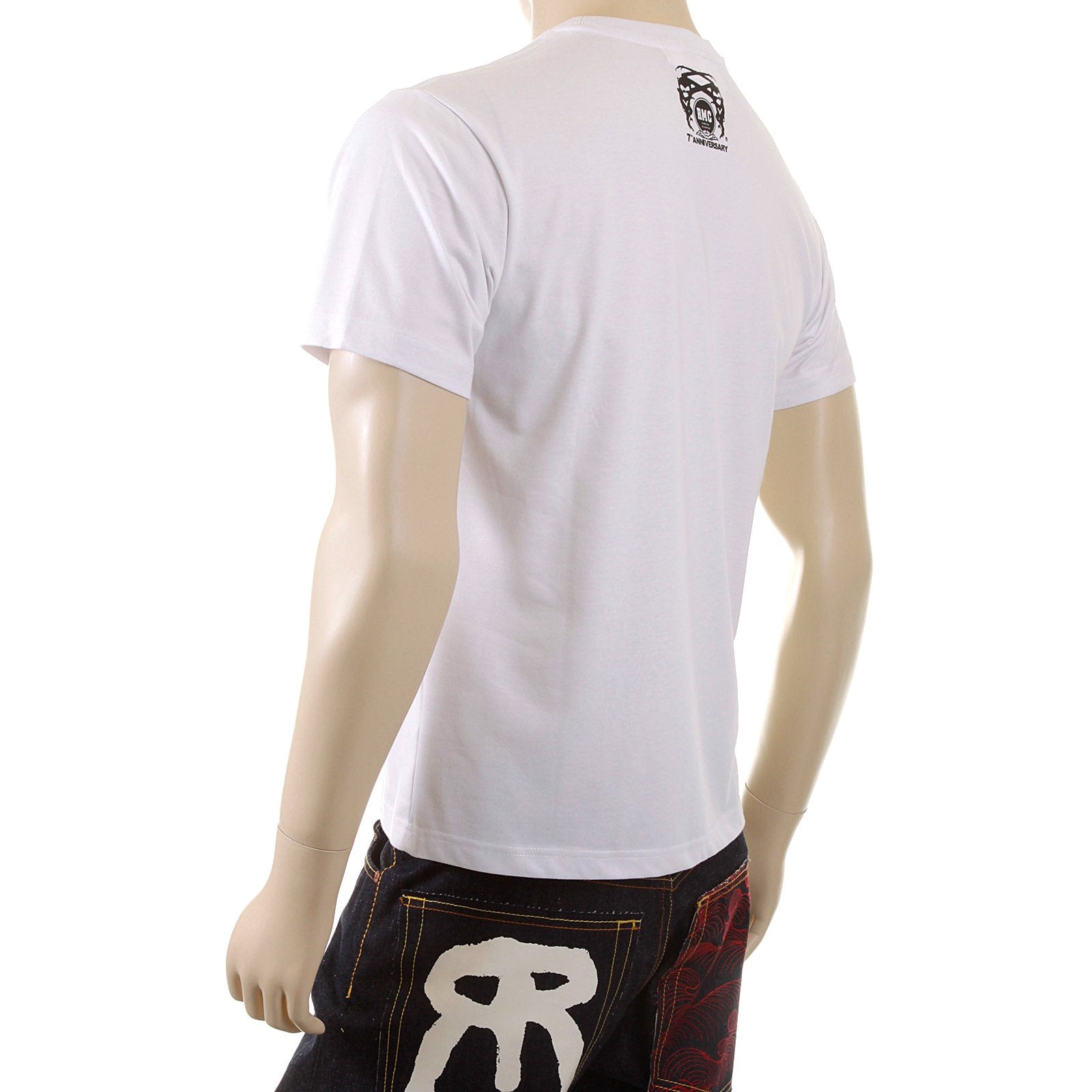 RMC MARTIN KSOHOH SHORT SLEEVE REGULAR FIT MENS CREW NECK NO MONKEY BUSINESS PRINTED T-SHIRT IN WHITE REDM5033
