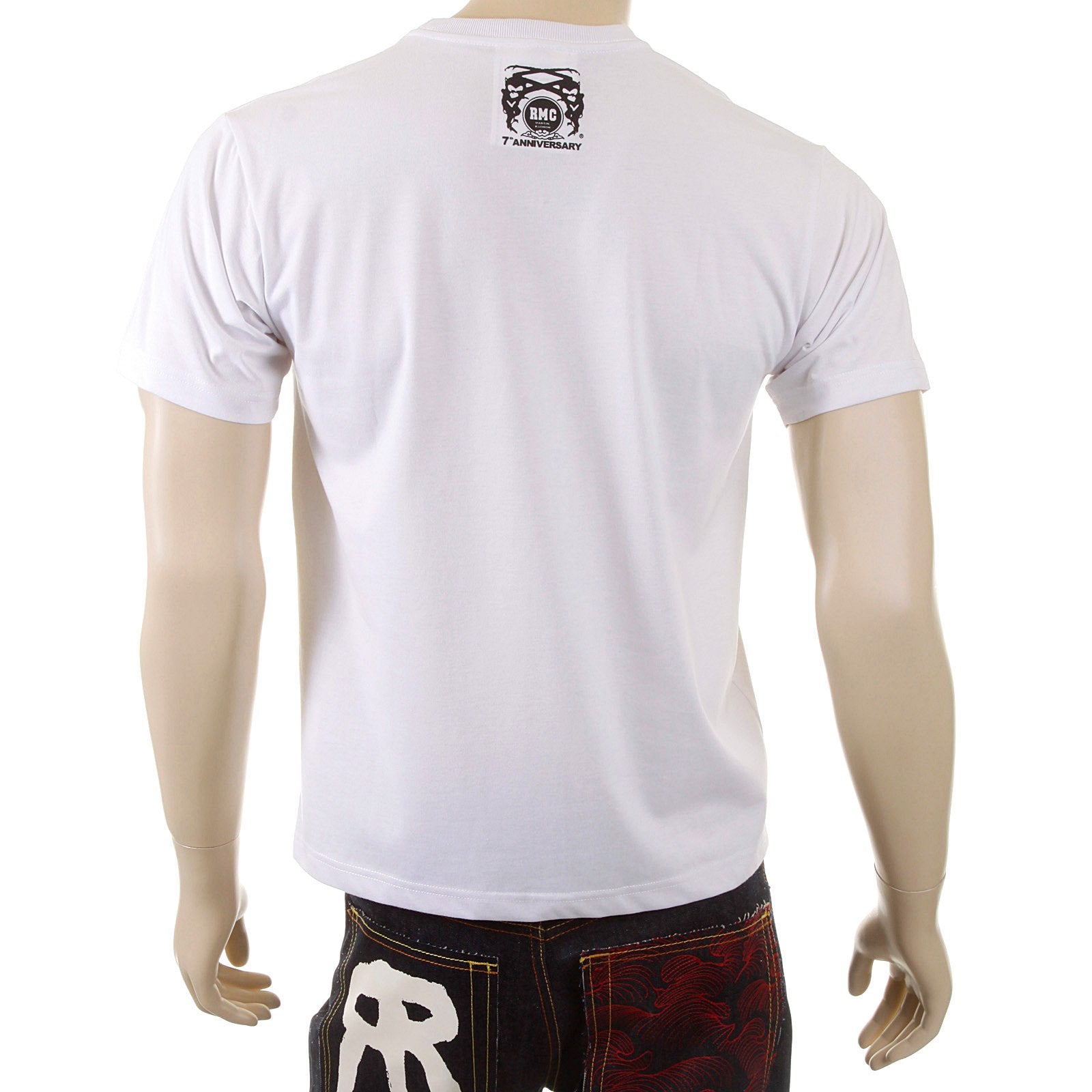 RMC MARTIN KSOHOH SHORT SLEEVE REGULAR FIT MENS CREW NECK NO MONKEY BUSINESS PRINTED T-SHIRT IN WHITE REDM5033