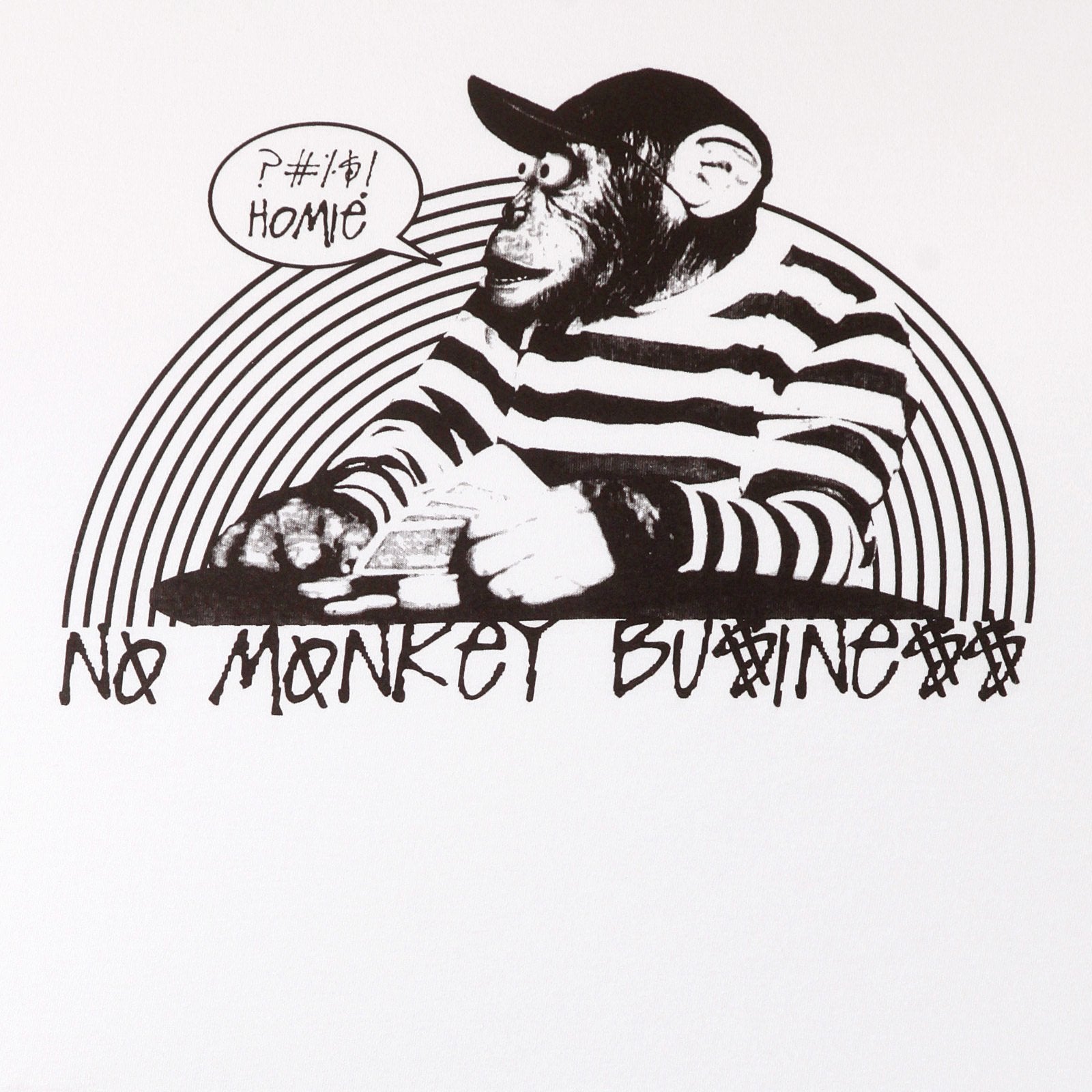 RMC MARTIN KSOHOH SHORT SLEEVE REGULAR FIT MENS CREW NECK NO MONKEY BUSINESS PRINTED T-SHIRT IN WHITE REDM5033