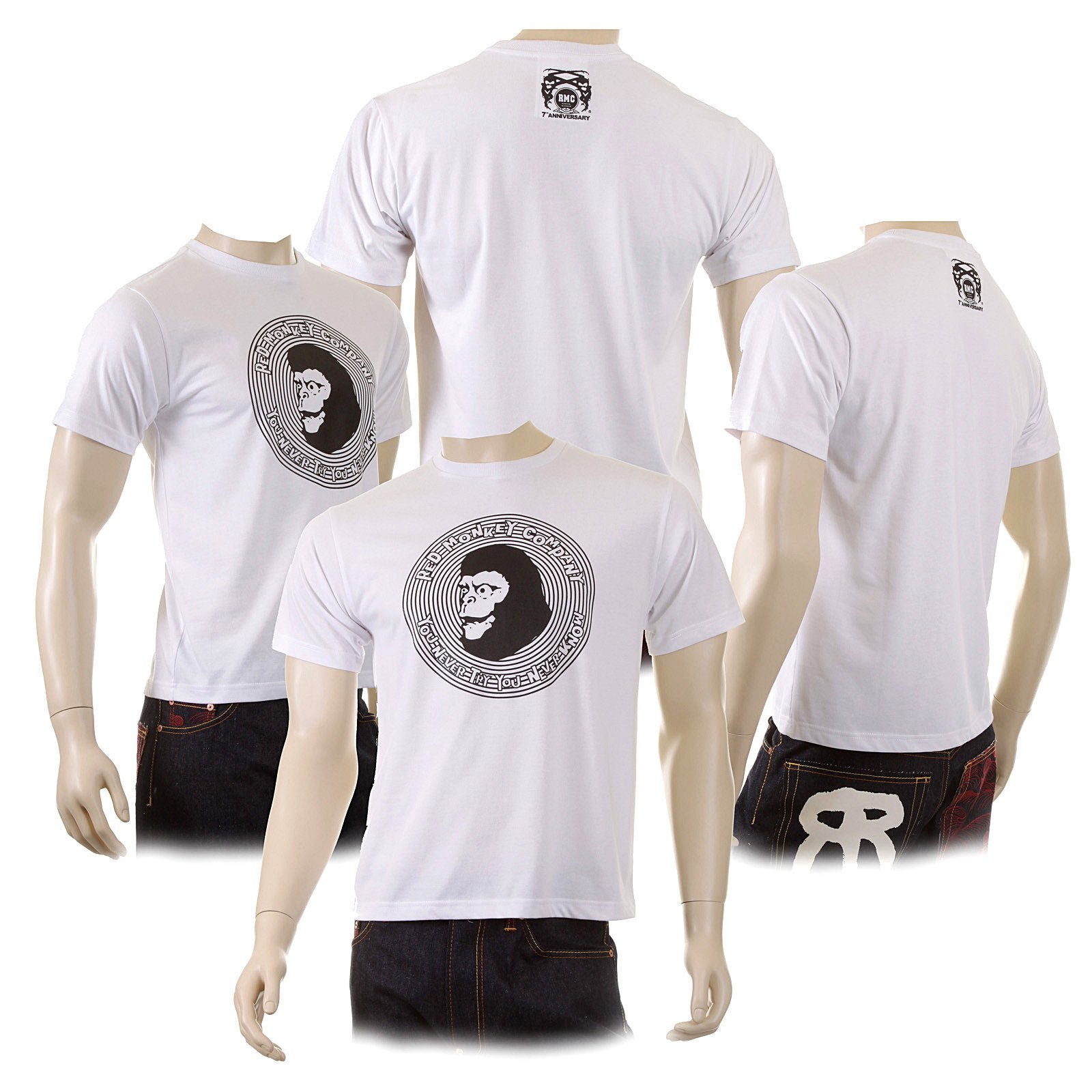 RMC MARTIN KSOHOH CREW NECK COTTON REGULAR FIT SHORT SLEEVED MENS APE COPE PRINTED T-SHIRT IN WHITE REDM5034