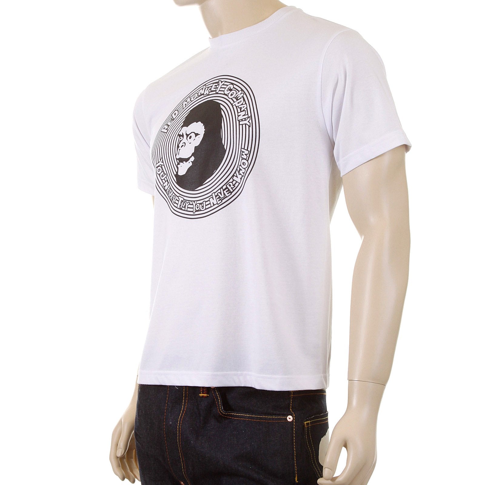 RMC MARTIN KSOHOH CREW NECK COTTON REGULAR FIT SHORT SLEEVED MENS APE COPE PRINTED T-SHIRT IN WHITE REDM5034