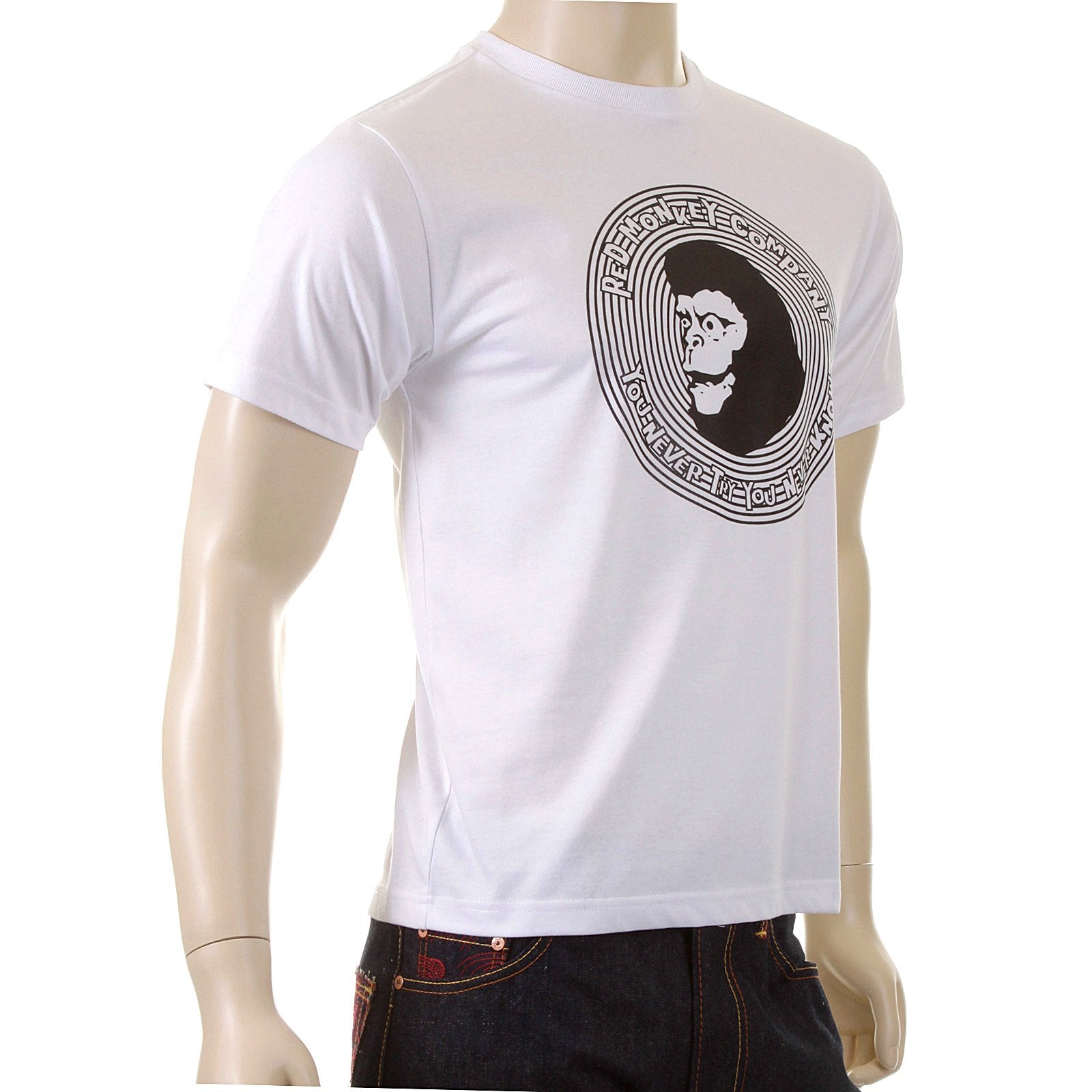 RMC MARTIN KSOHOH CREW NECK COTTON REGULAR FIT SHORT SLEEVED MENS APE COPE PRINTED T-SHIRT IN WHITE REDM5034