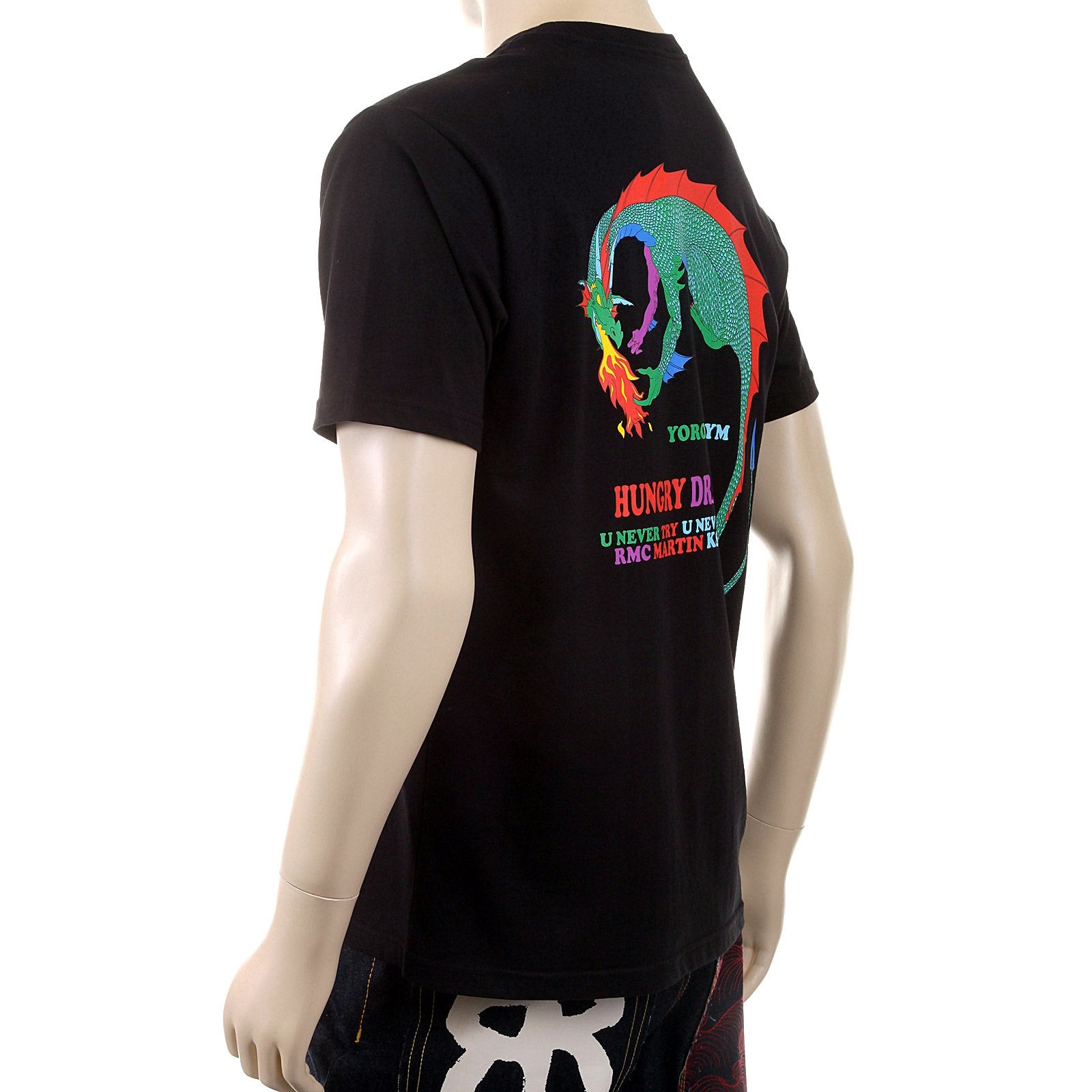 YOROPIKO FINE RIBBED CREW NECK HUNGRY DRAGON PRINTED BLACK SHORT SLEEVED T SHIRT REDM3963