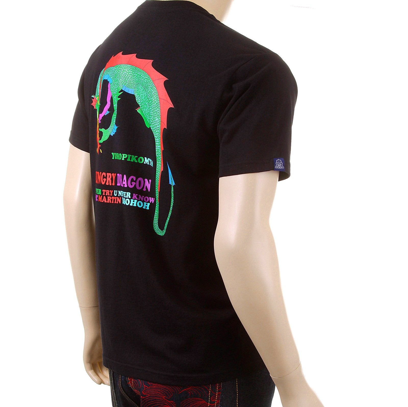 YOROPIKO FINE RIBBED CREW NECK HUNGRY DRAGON PRINTED BLACK SHORT SLEEVED T SHIRT REDM3963