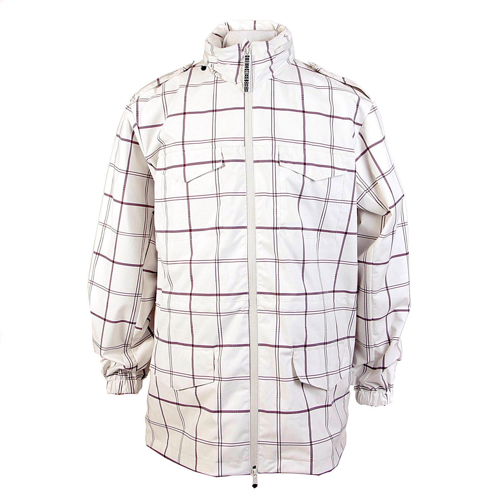 YOROPIKO MARTIN YAT MING REGULAR FIT HOODED WHITE AND COFFEE CHECKED FUNCTIONAL JACKET REDM3168