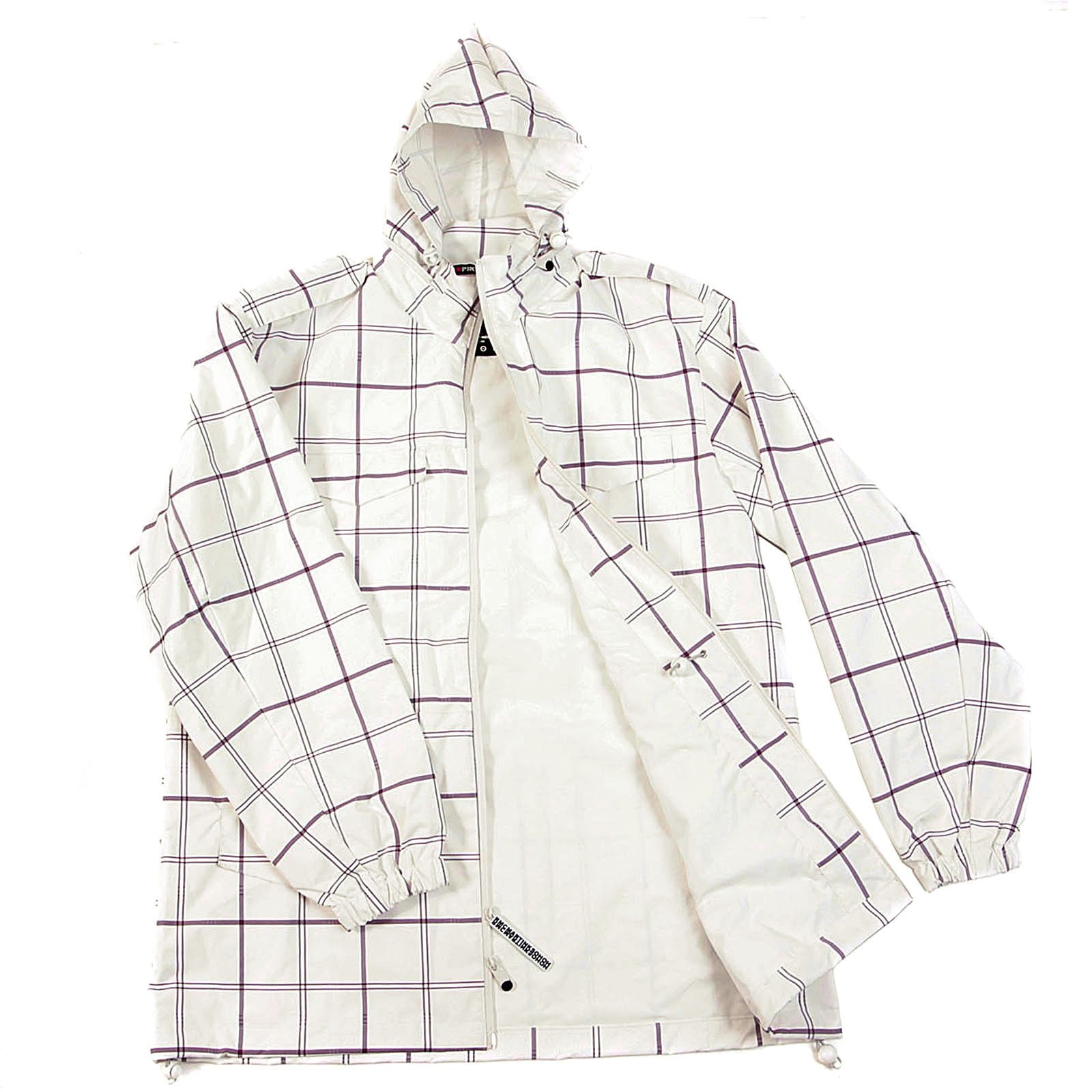 YOROPIKO MARTIN YAT MING REGULAR FIT HOODED WHITE AND COFFEE CHECKED FUNCTIONAL JACKET REDM3168