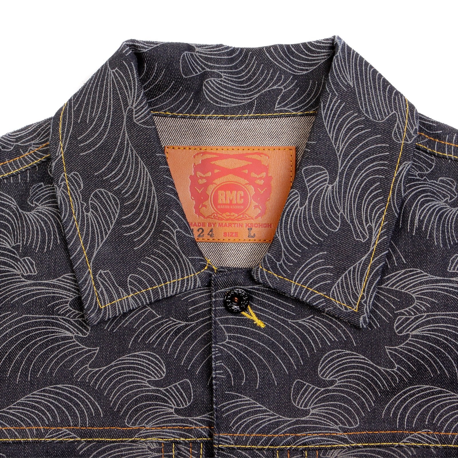 RMC MARTIN KSOHOH EXCLUSIVE GENUINE RAW SELVEDGE VINTAGE CUT FUJIN AND RAIJIN EMBROIDERED DENIM JACKET REDM3852