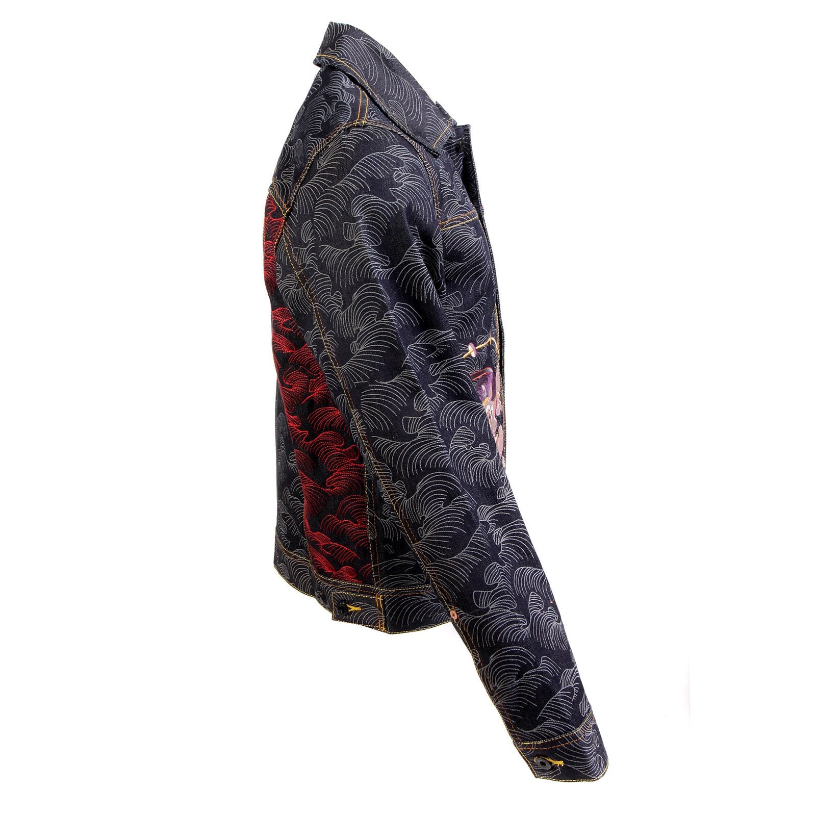 RMC MARTIN KSOHOH EXCLUSIVE GENUINE RAW SELVEDGE VINTAGE CUT FUJIN AND RAIJIN EMBROIDERED DENIM JACKET REDM3852