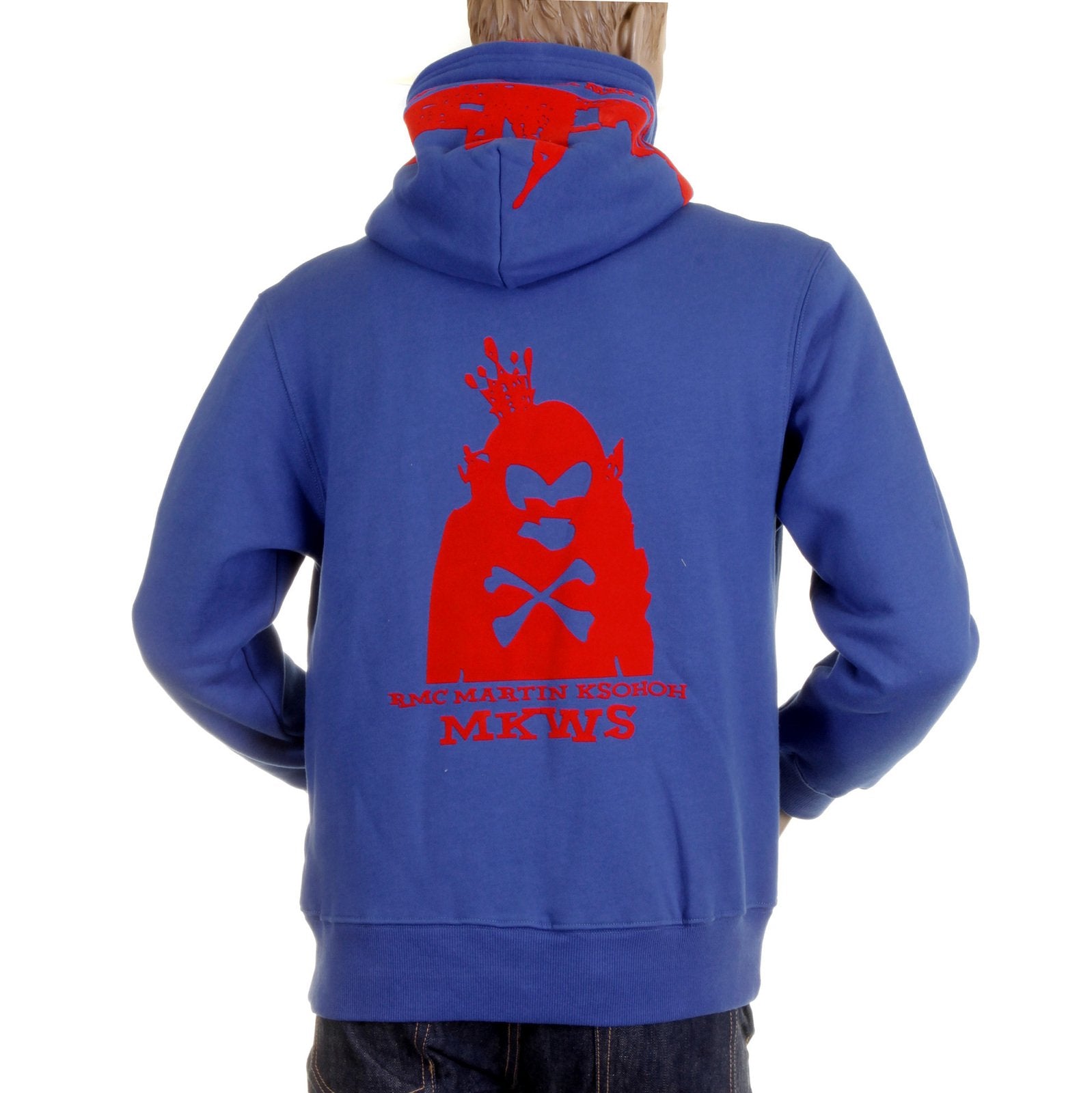 RMC MKWS HOODED ZIPPED ROYAL BLUE RED FLOCK PRINTED REGULAR FIT SWEATSHIRT FOR MEN REDM2338
