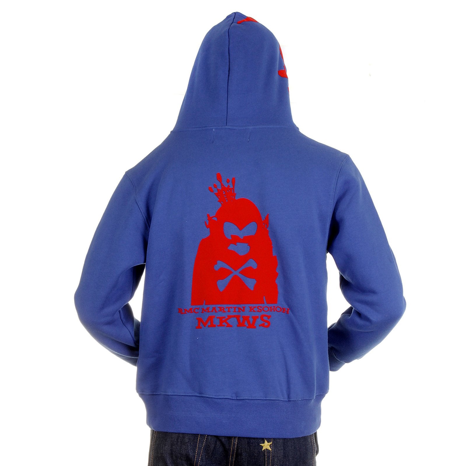 RMC MKWS HOODED ZIPPED ROYAL BLUE RED FLOCK PRINTED REGULAR FIT SWEATSHIRT FOR MEN REDM2338