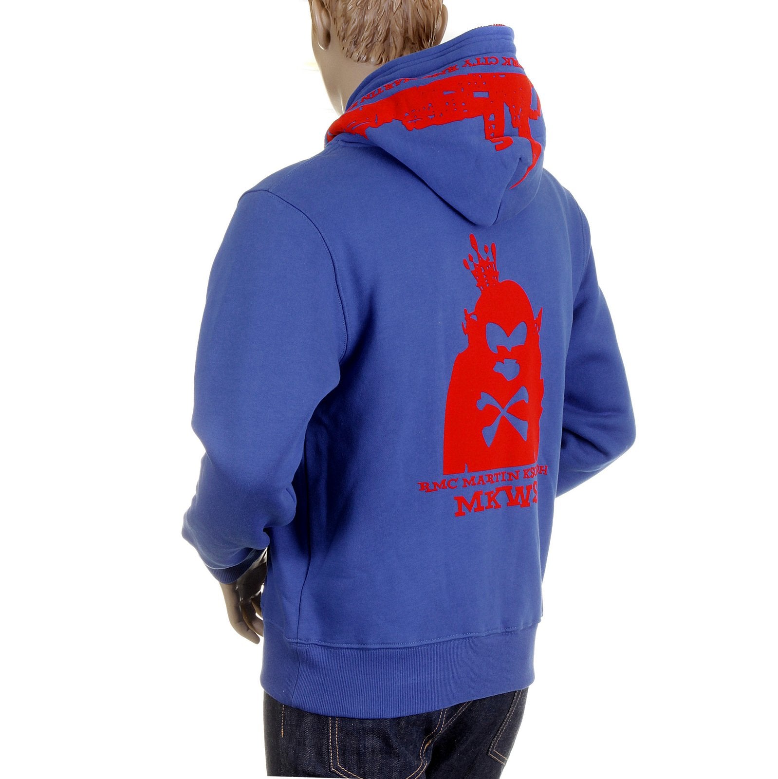 RMC MKWS HOODED ZIPPED ROYAL BLUE RED FLOCK PRINTED REGULAR FIT SWEATSHIRT FOR MEN REDM2338