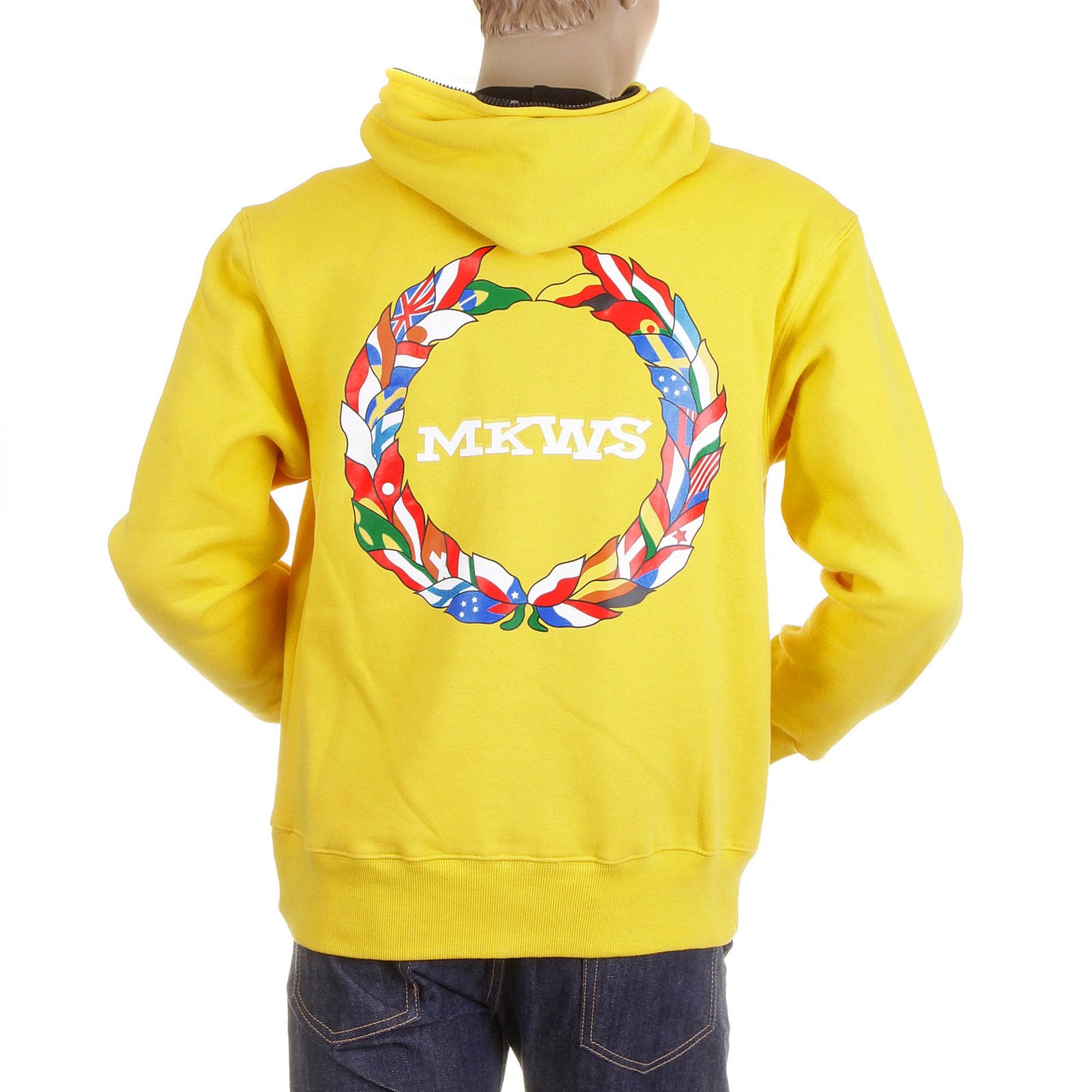 RMC MARTIN KSOHOH MKWS MENS REGULAR FIT HOODED YELLOW LAUREL LEAF PRINTED ZIP UP SWEATSHIRT REDM2321