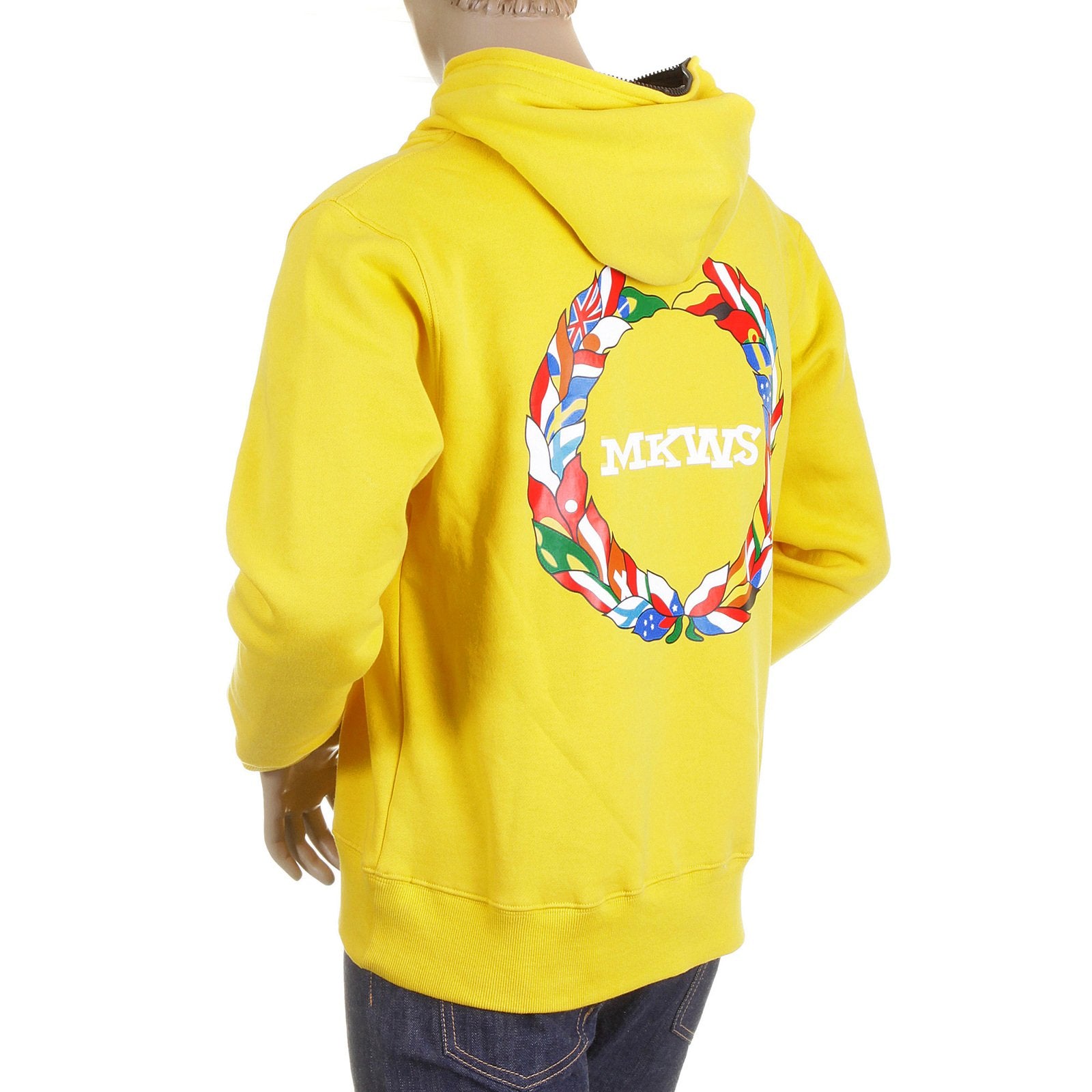 RMC MARTIN KSOHOH MKWS MENS REGULAR FIT HOODED YELLOW LAUREL LEAF PRINTED ZIP UP SWEATSHIRT REDM2321