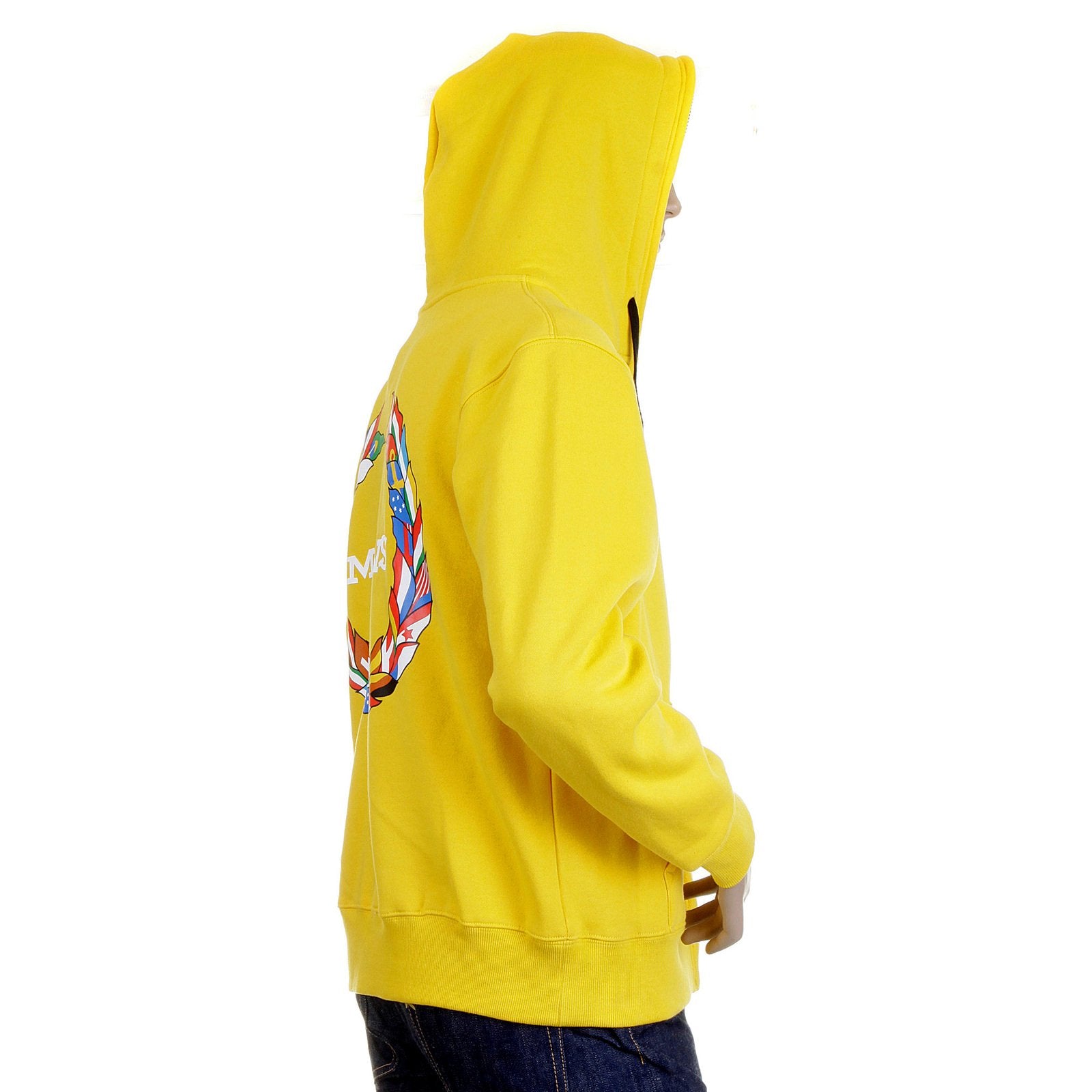 RMC MARTIN KSOHOH MKWS MENS REGULAR FIT HOODED YELLOW LAUREL LEAF PRINTED ZIP UP SWEATSHIRT REDM2321