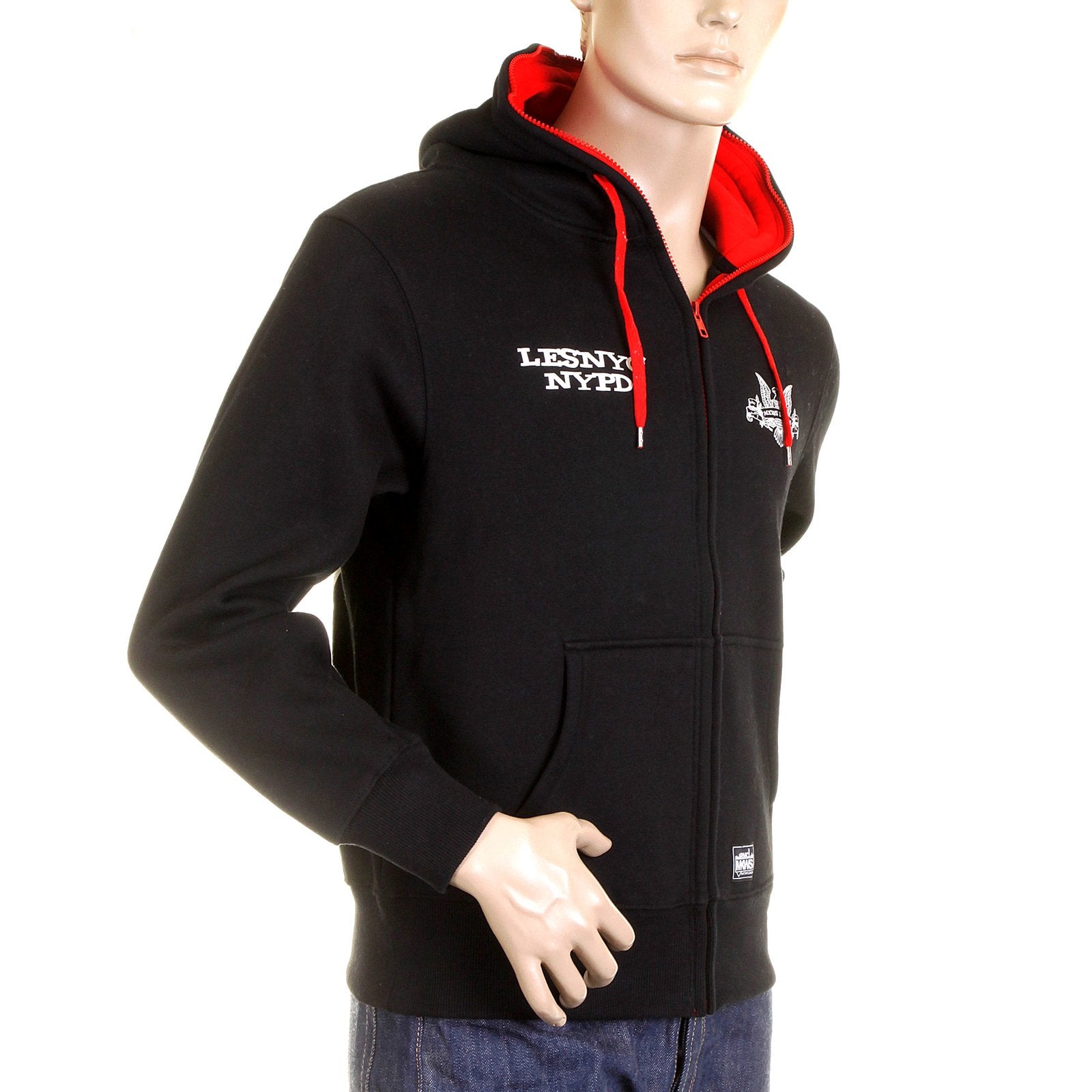 RMC MKWS MENS REGULAR FIT HOODED BLACK NYPD USA EAGLE PRINTED ZIP UP SWEATSHIRT REDM2333