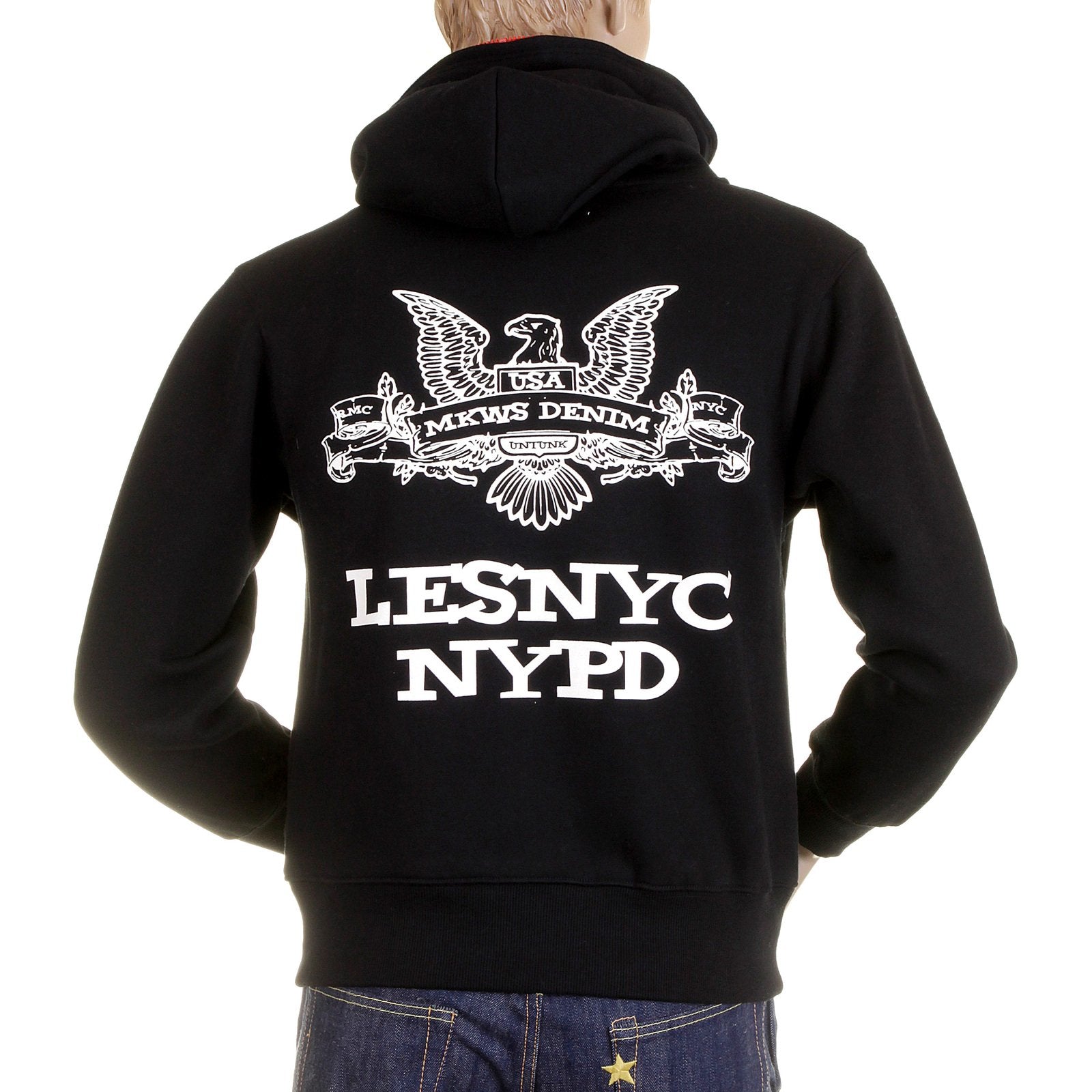 RMC MKWS MENS REGULAR FIT HOODED BLACK NYPD USA EAGLE PRINTED ZIP UP SWEATSHIRT REDM2333