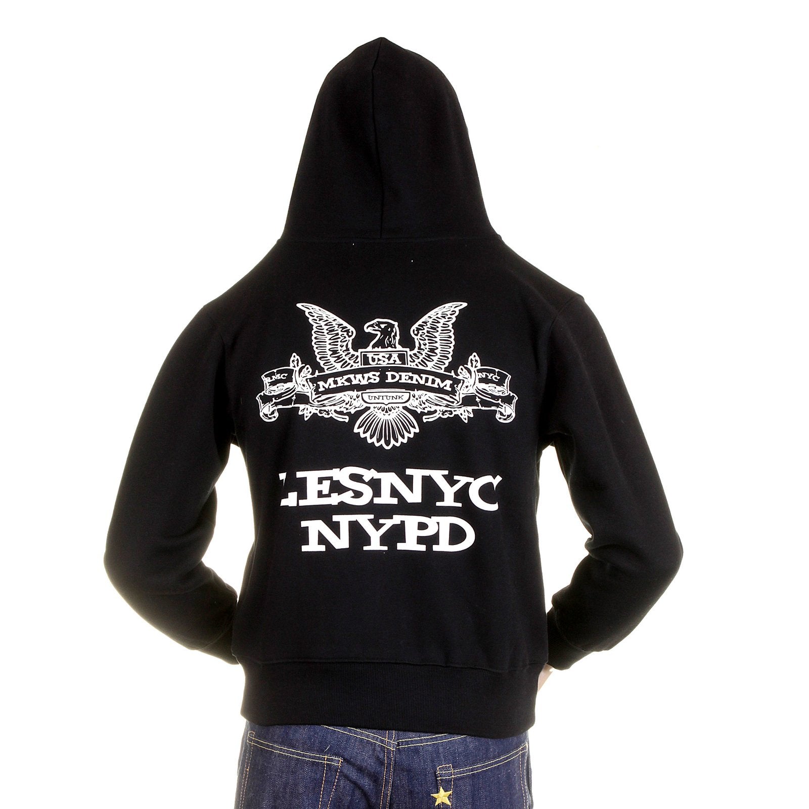 RMC MKWS MENS REGULAR FIT HOODED BLACK NYPD USA EAGLE PRINTED ZIP UP SWEATSHIRT REDM2333