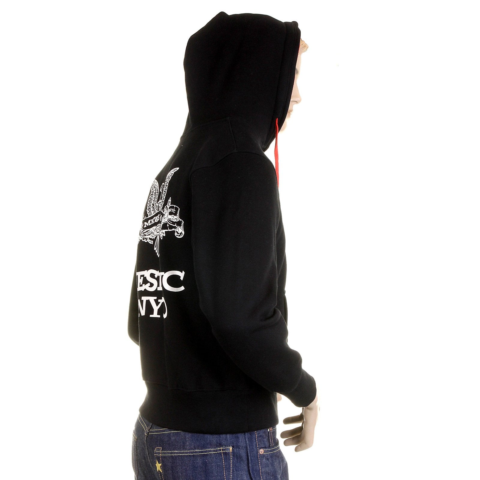 RMC MKWS MENS REGULAR FIT HOODED BLACK NYPD USA EAGLE PRINTED ZIP UP SWEATSHIRT REDM2333