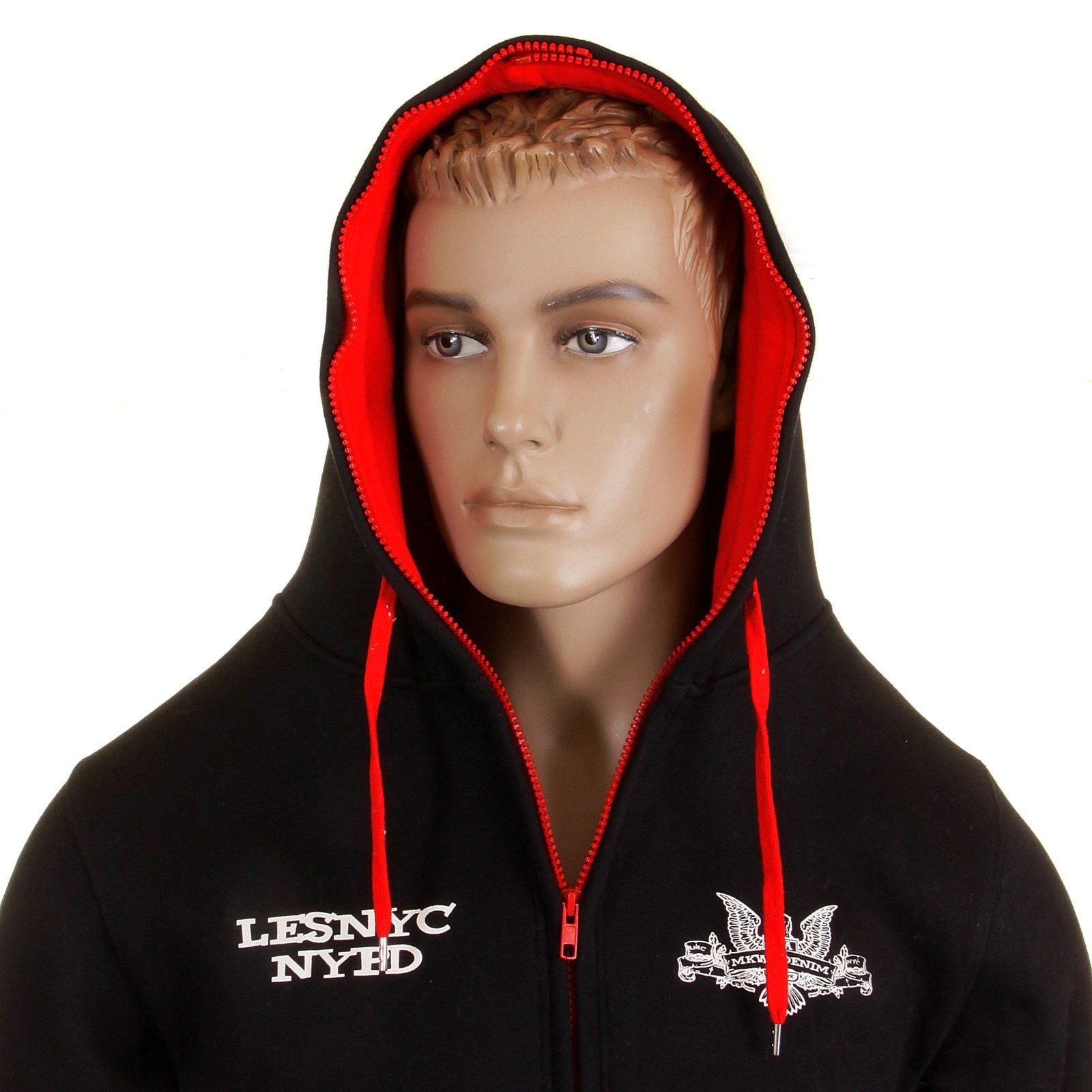 RMC MKWS MENS REGULAR FIT HOODED BLACK NYPD USA EAGLE PRINTED ZIP UP SWEATSHIRT REDM2333