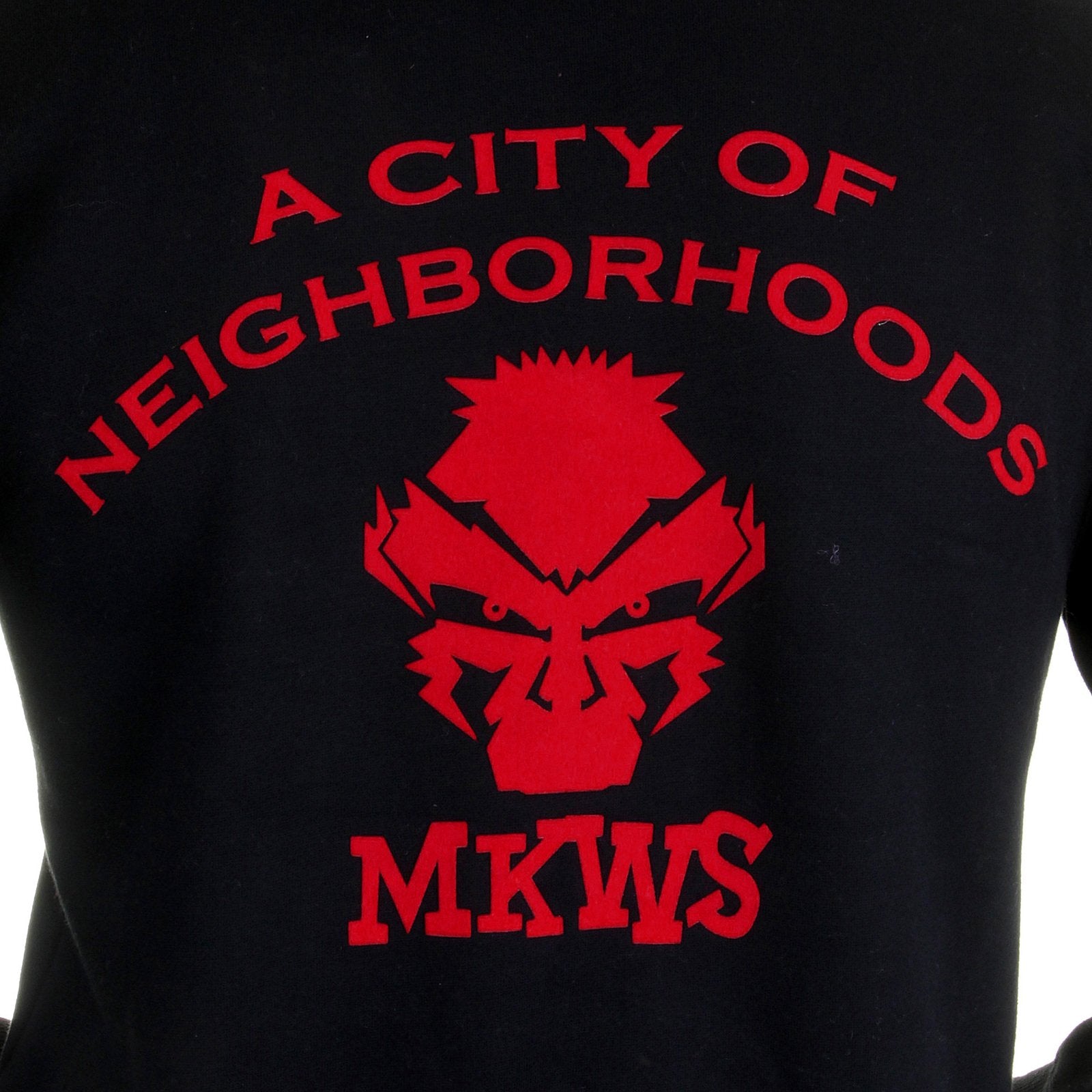 RMC MKWS REGULAR FIT HOODED ZIPPED BLACK SWEATSHIRT WITH EMPIRE MONKEY FLOCK PRINT REDM2329