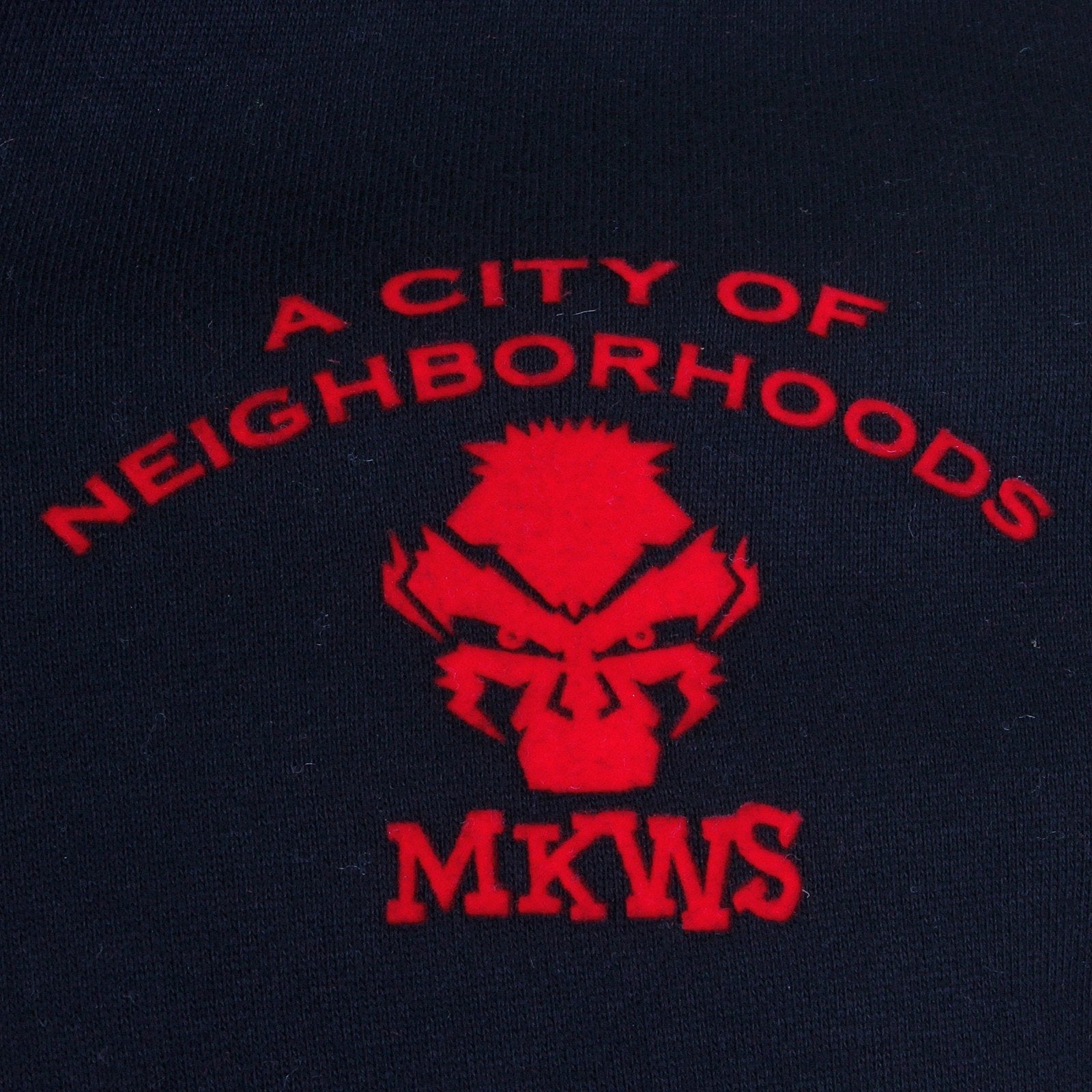 RMC MKWS REGULAR FIT HOODED ZIPPED BLACK SWEATSHIRT WITH EMPIRE MONKEY FLOCK PRINT REDM2329