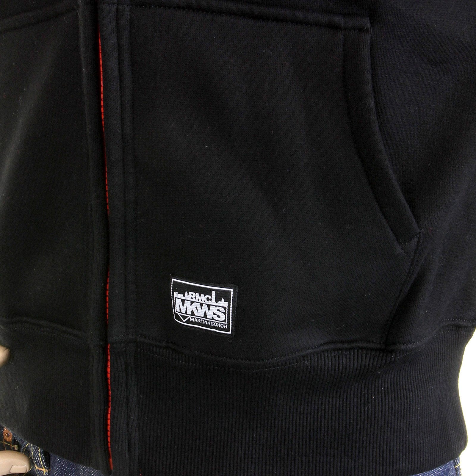 RMC MKWS REGULAR FIT HOODED ZIPPED BLACK SWEATSHIRT WITH EMPIRE MONKEY FLOCK PRINT REDM2329