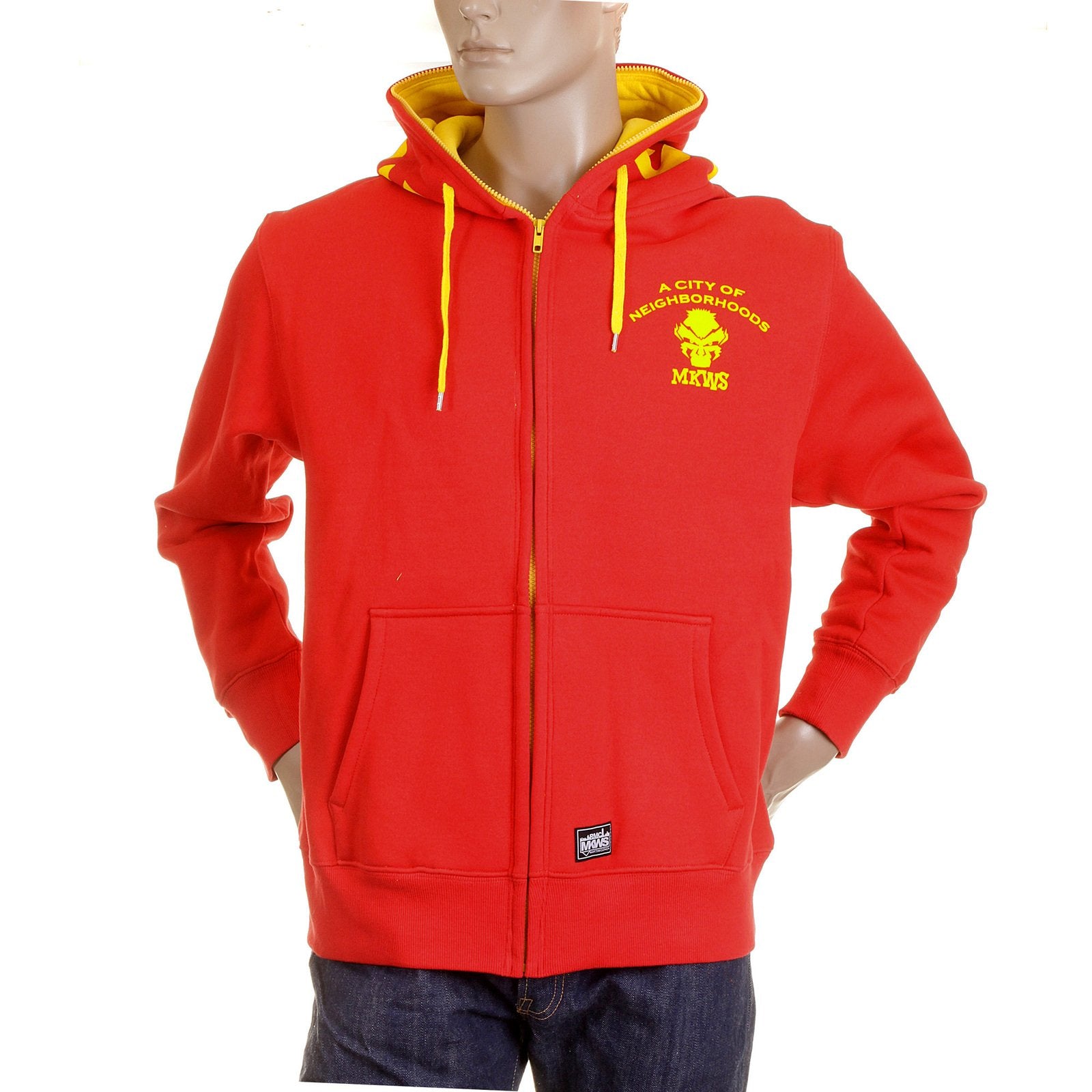 RMC MARTIN KSOHOH MKWS REGULAR FIT HOODED ZIPPED RED SWEATSHIRT WITH EMPIRE MONKEY FLOCK PRINT REDM2332