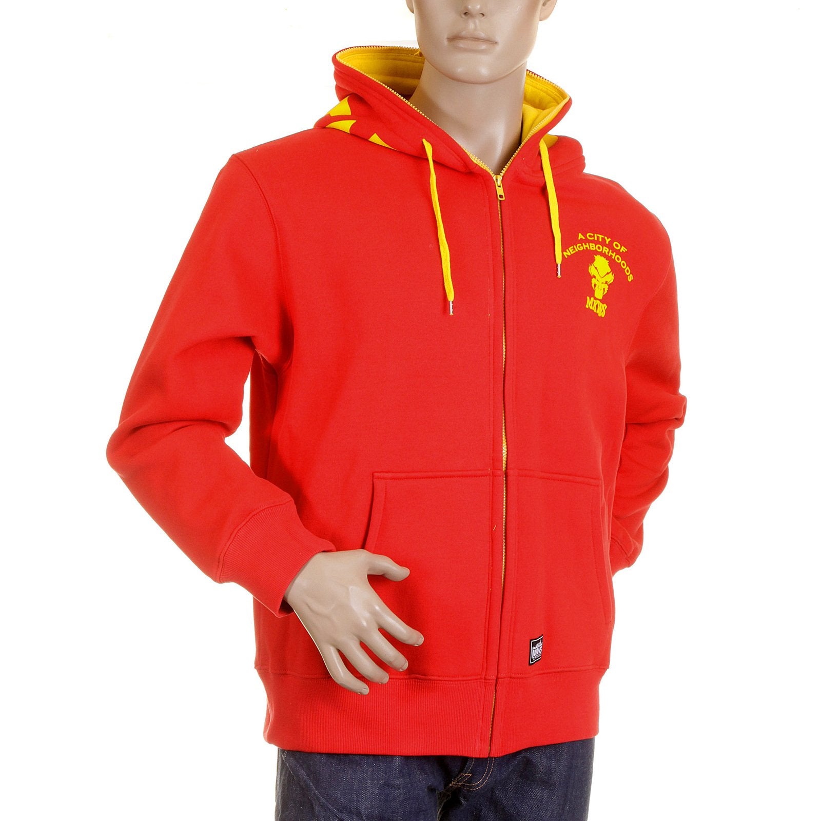 RMC MARTIN KSOHOH MKWS REGULAR FIT HOODED ZIPPED RED SWEATSHIRT WITH EMPIRE MONKEY FLOCK PRINT REDM2332