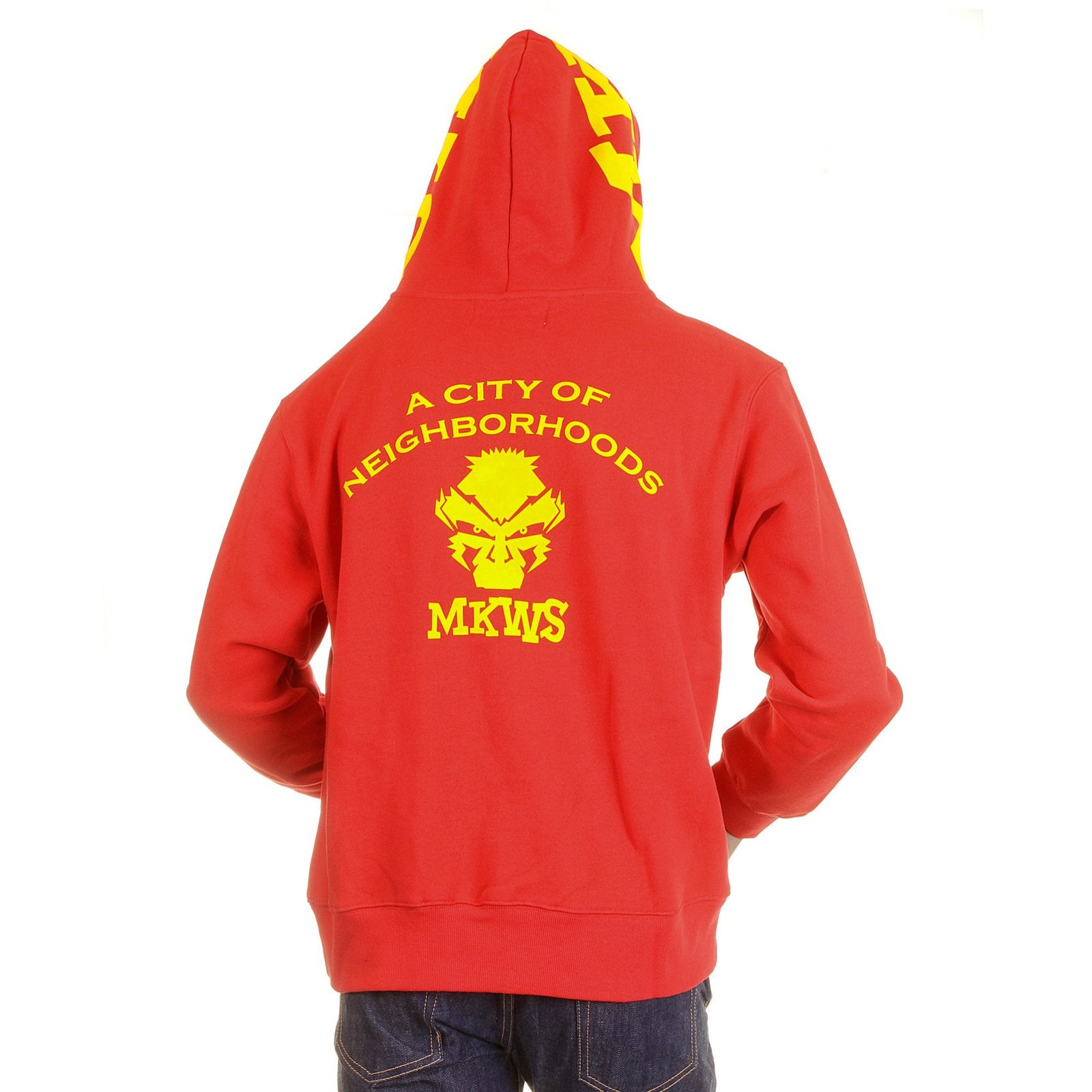 RMC MARTIN KSOHOH MKWS REGULAR FIT HOODED ZIPPED RED SWEATSHIRT WITH EMPIRE MONKEY FLOCK PRINT REDM2332