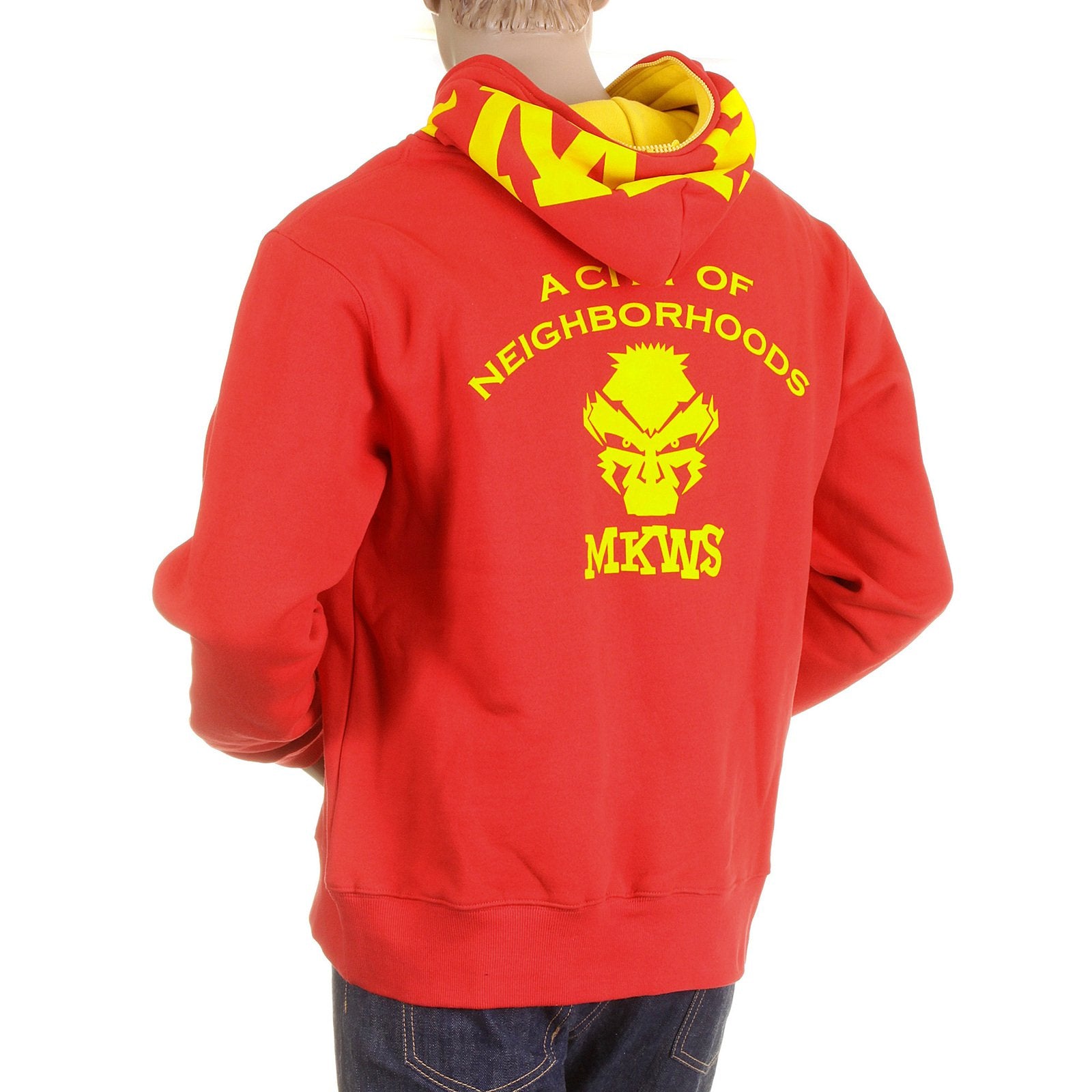 RMC MARTIN KSOHOH MKWS REGULAR FIT HOODED ZIPPED RED SWEATSHIRT WITH EMPIRE MONKEY FLOCK PRINT REDM2332