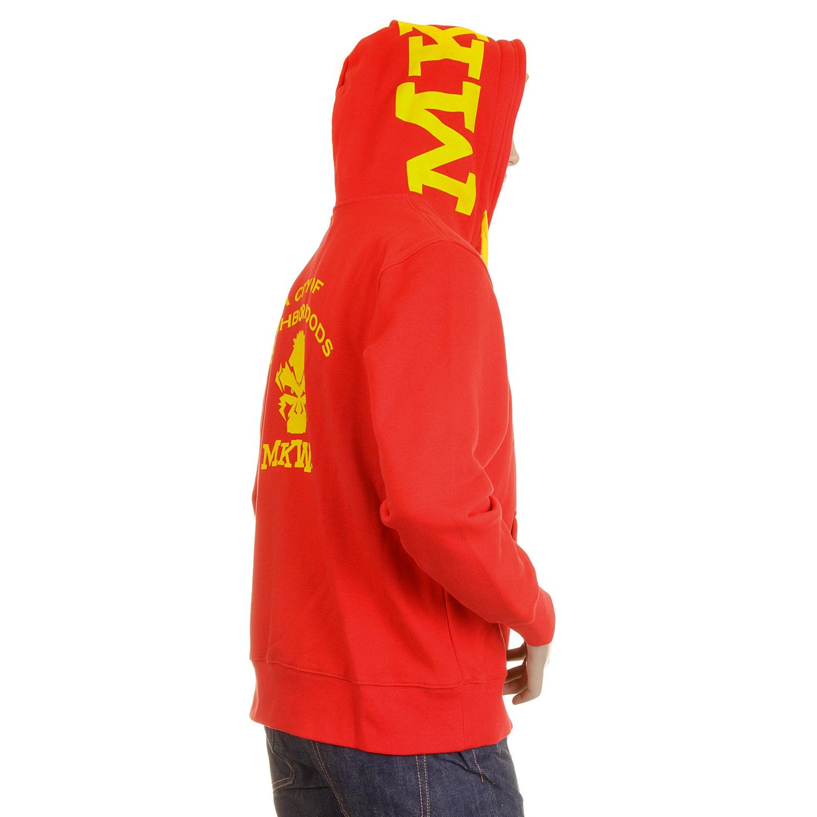 RMC MARTIN KSOHOH MKWS REGULAR FIT HOODED ZIPPED RED SWEATSHIRT WITH EMPIRE MONKEY FLOCK PRINT REDM2332
