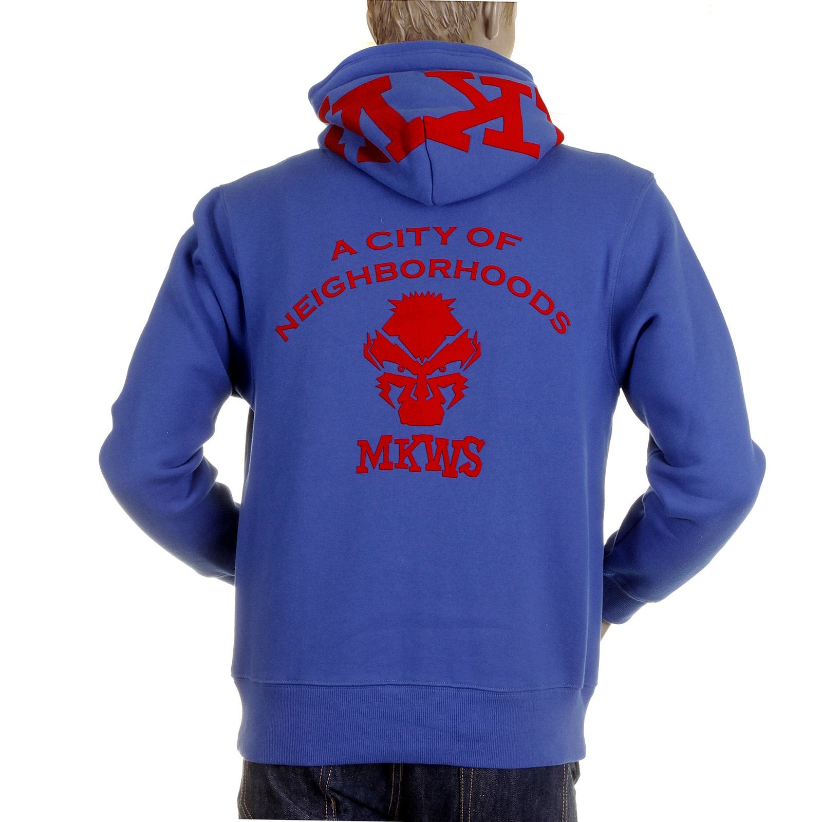 RMC MARTIN KSOHOH MKWS REGULAR FIT HOODED ZIPPED BLUE SWEATSHIRT WITH EMPIRE MONKEY FLOCK PRINT REDM2328