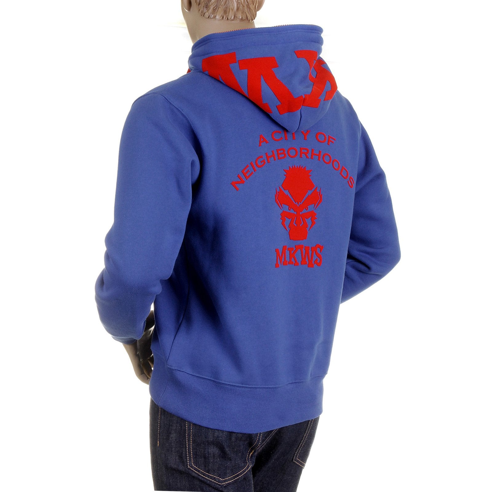 RMC MARTIN KSOHOH MKWS REGULAR FIT HOODED ZIPPED BLUE SWEATSHIRT WITH EMPIRE MONKEY FLOCK PRINT REDM2328