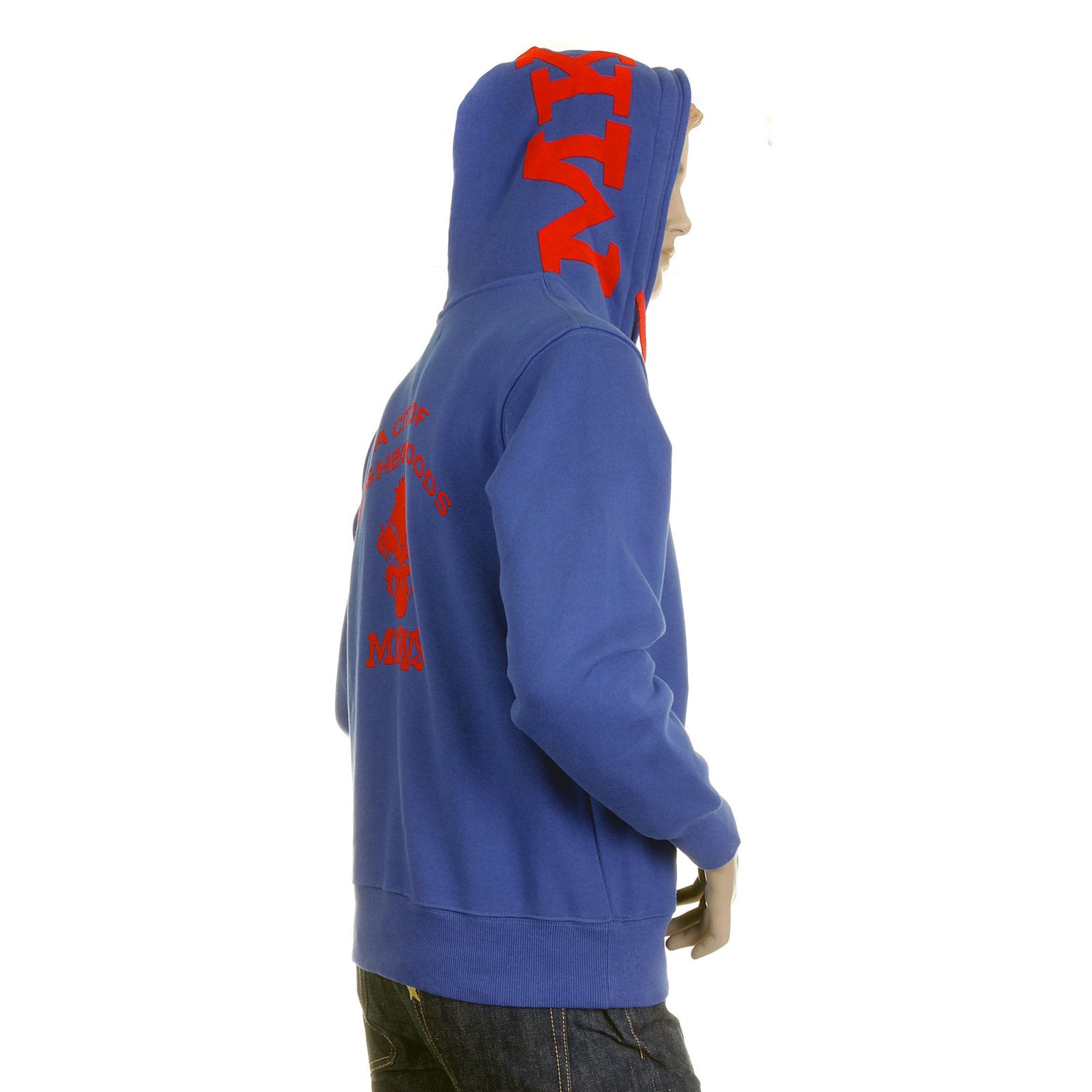 RMC MARTIN KSOHOH MKWS REGULAR FIT HOODED ZIPPED BLUE SWEATSHIRT WITH EMPIRE MONKEY FLOCK PRINT REDM2328