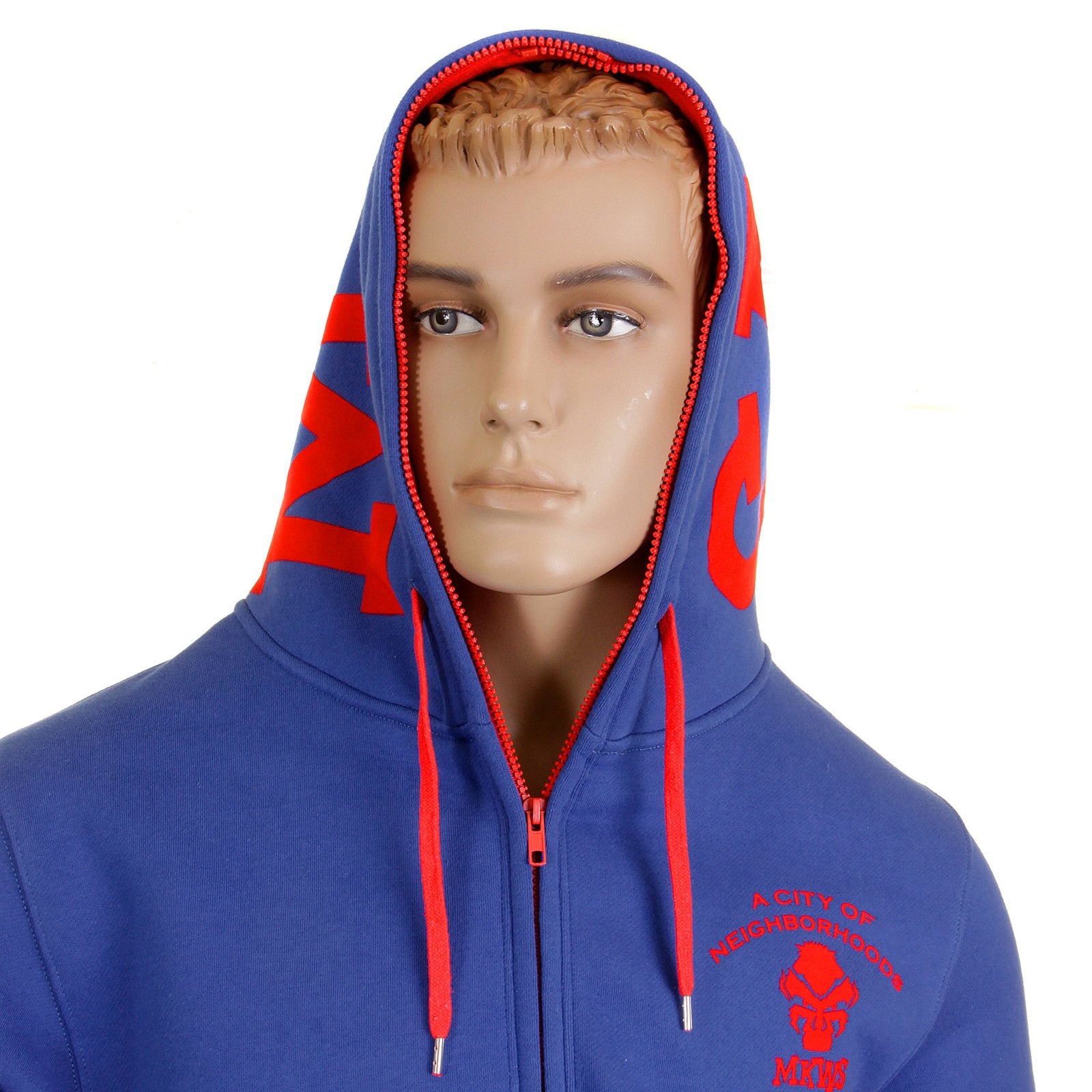 RMC MARTIN KSOHOH MKWS REGULAR FIT HOODED ZIPPED BLUE SWEATSHIRT WITH EMPIRE MONKEY FLOCK PRINT REDM2328