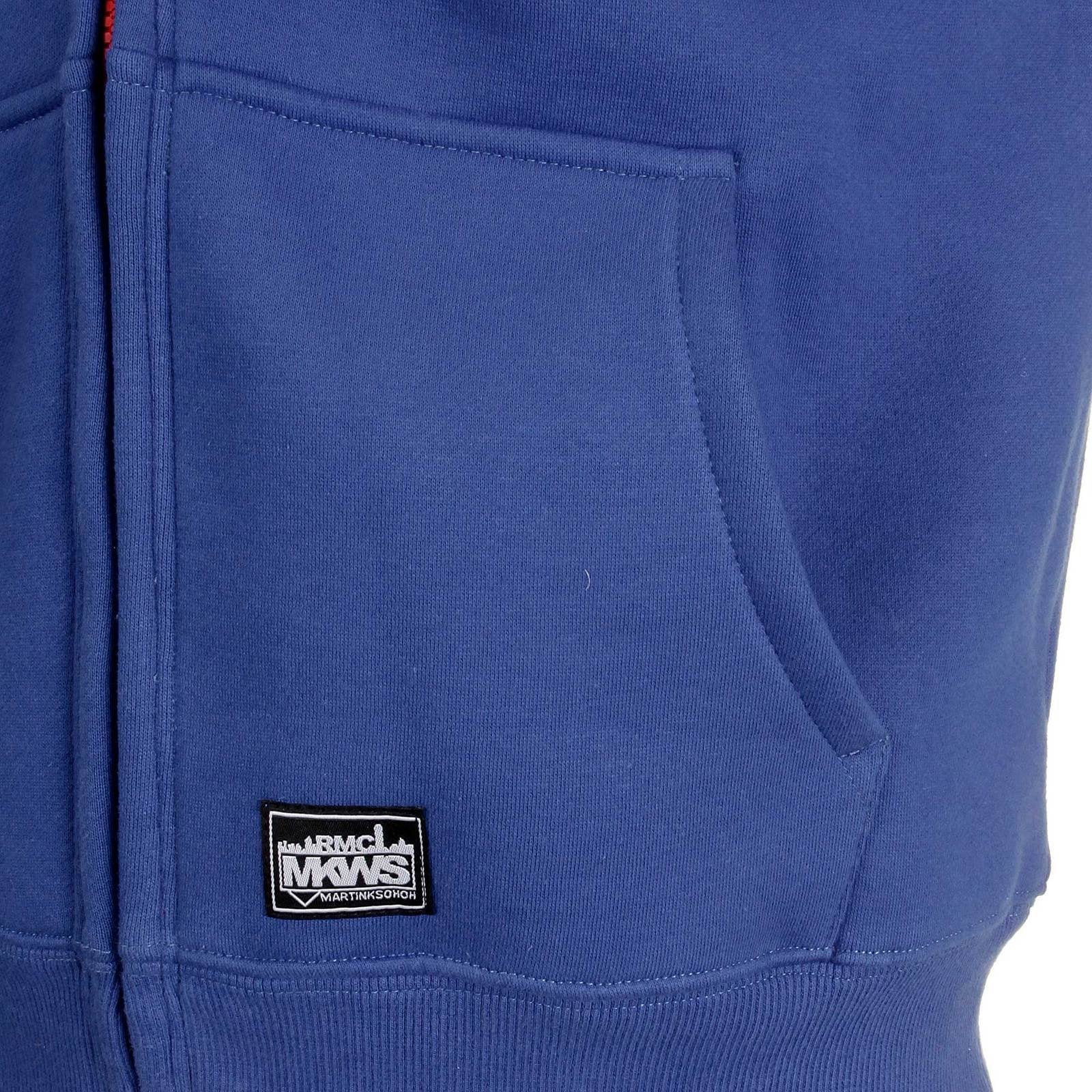 RMC MARTIN KSOHOH MKWS REGULAR FIT HOODED ZIPPED BLUE SWEATSHIRT WITH EMPIRE MONKEY FLOCK PRINT REDM2328