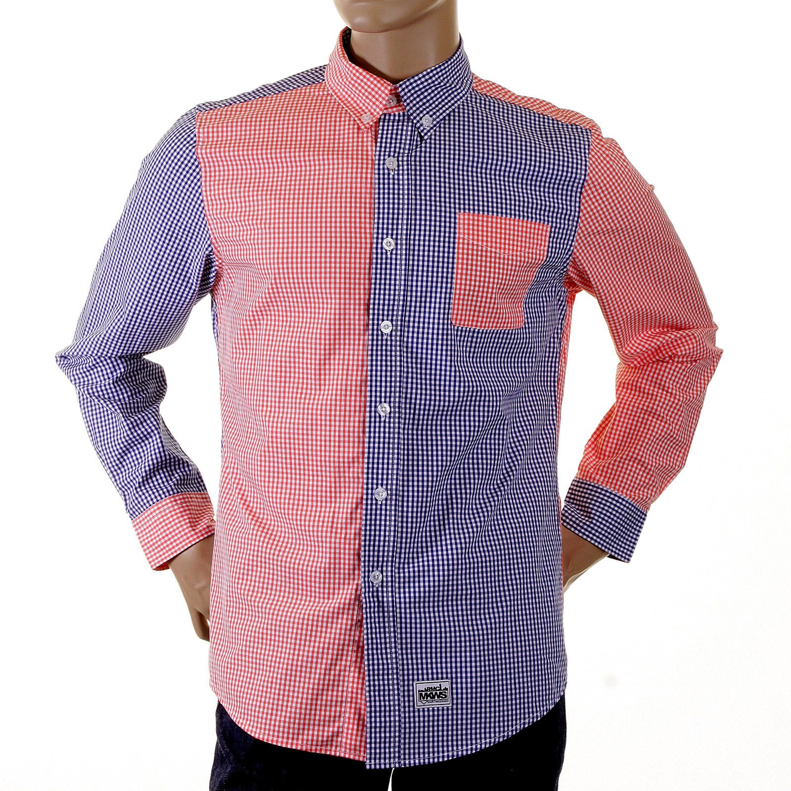 RMC MKWS LONG SLEEVED SOFT BUTTON DOWN COLLAR REGULAR FIT RED AND NAVY PATCH SHIRT FOR MEN REDM2111