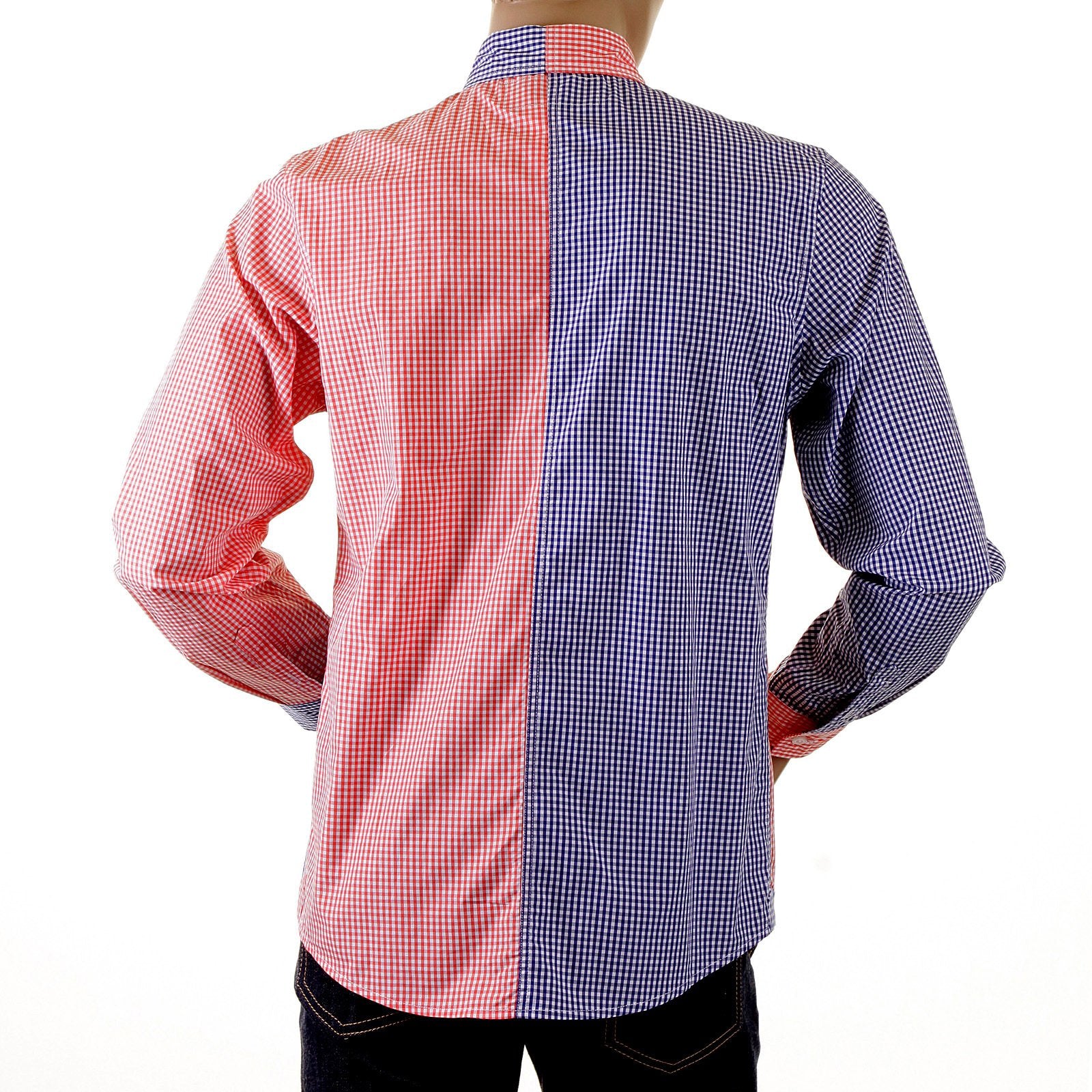 RMC MKWS LONG SLEEVED SOFT BUTTON DOWN COLLAR REGULAR FIT RED AND NAVY PATCH SHIRT FOR MEN REDM2111