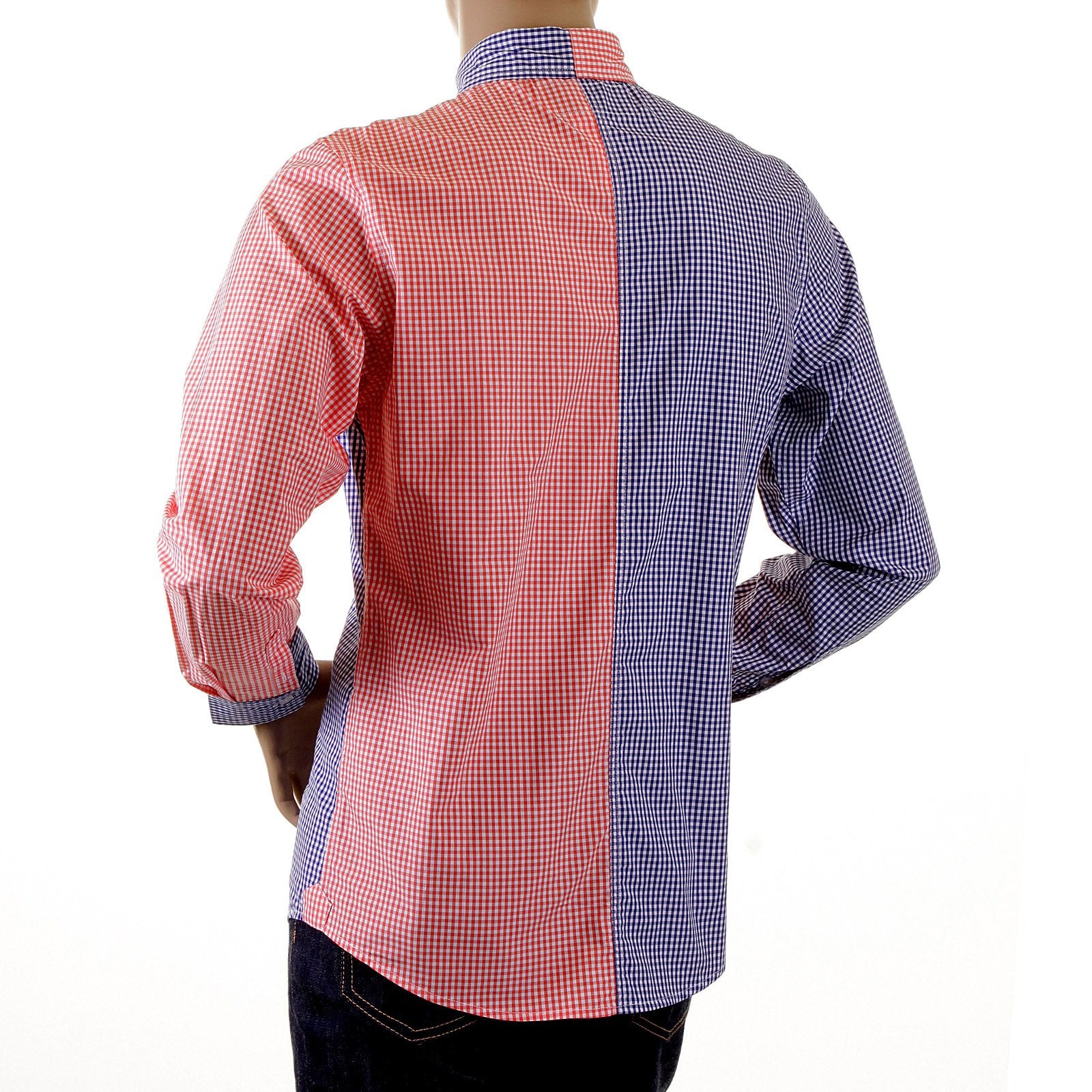RMC MKWS LONG SLEEVED SOFT BUTTON DOWN COLLAR REGULAR FIT RED AND NAVY PATCH SHIRT FOR MEN REDM2111