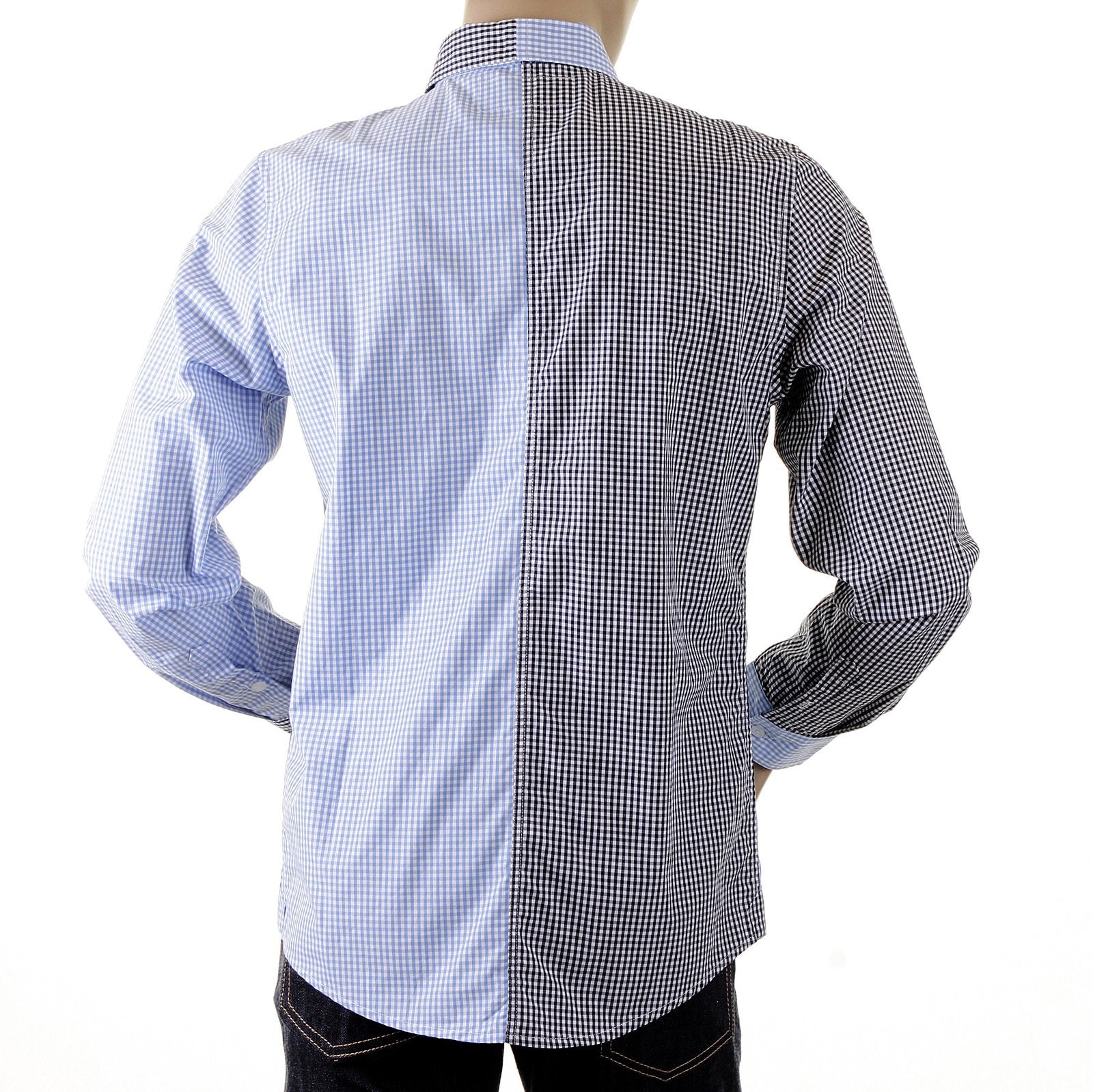 RMC MKWS LONG SLEEVED SOFT BUTTON DOWN COLLAR REGULAR FIT BLUE AND BLACK PATCH SHIRT FOR MEN REDM2109