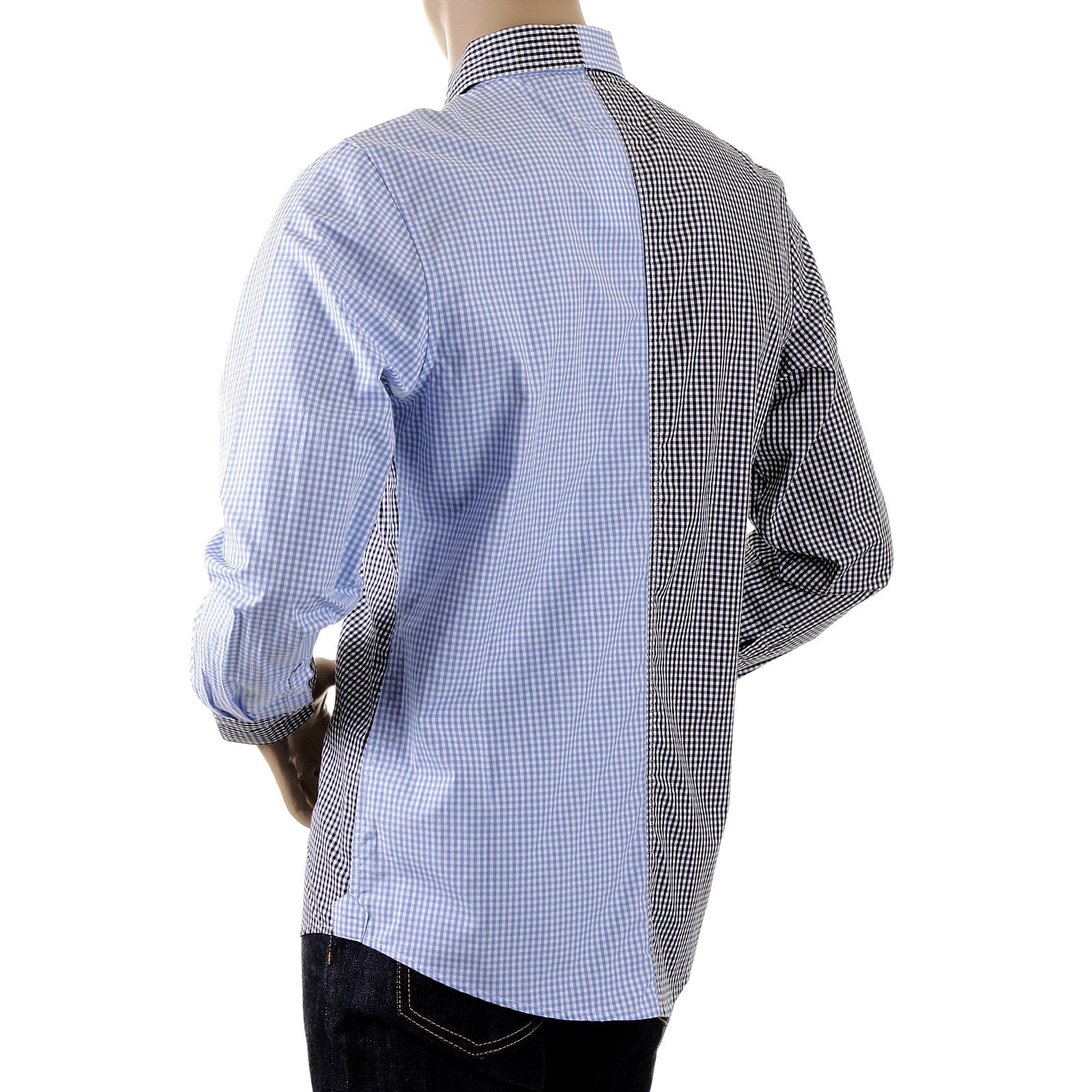 RMC MKWS LONG SLEEVED SOFT BUTTON DOWN COLLAR REGULAR FIT BLUE AND BLACK PATCH SHIRT FOR MEN REDM2109
