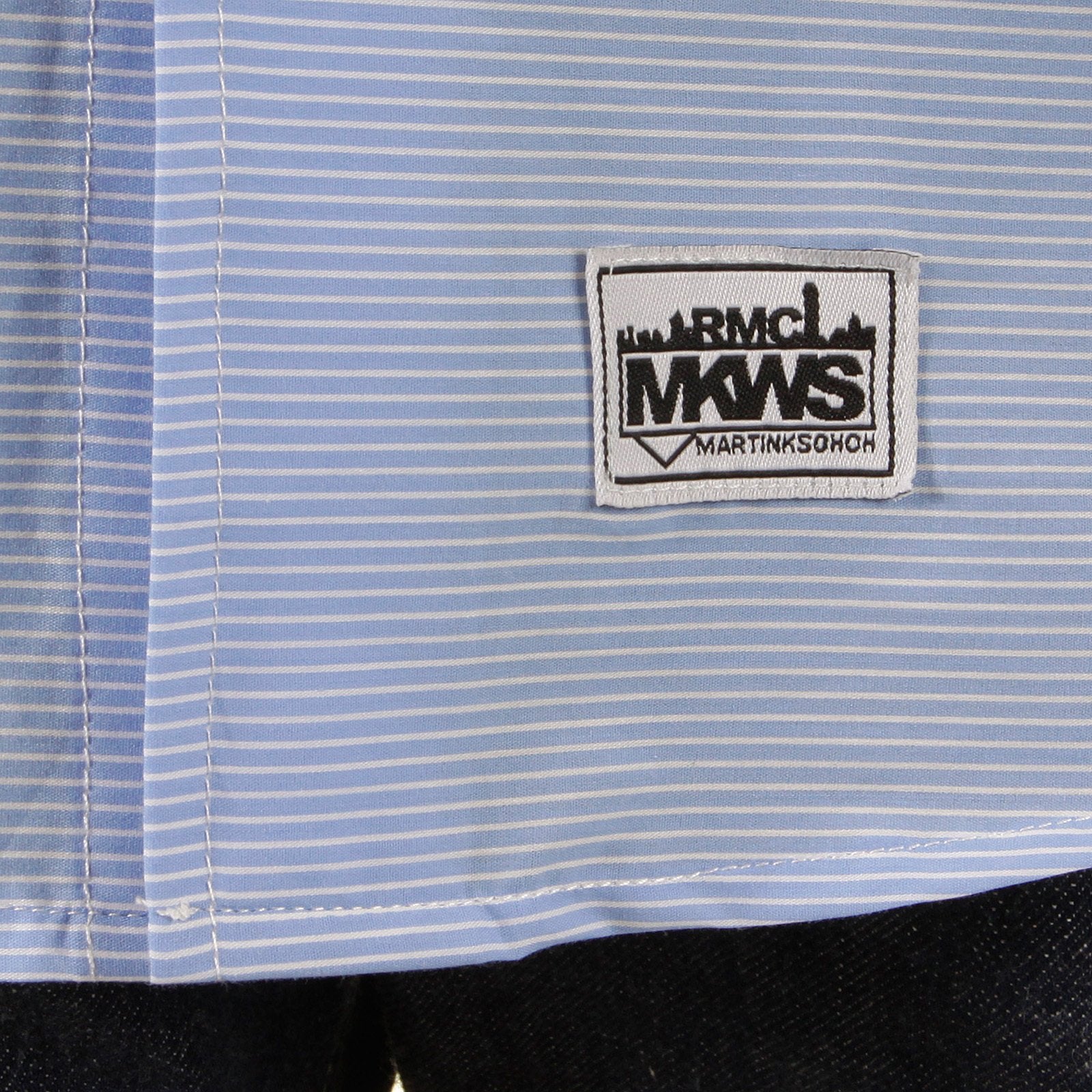 RMC MARTIN KSOHOH MKWS BLUE STRIPED PATCH SLEEVE REGULAR FIT BUTTON DOWN COLLAR SHIRT FOR MEN REDM2110